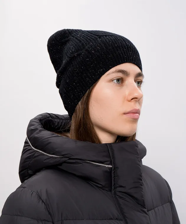 Peserico Cappello nero in lana, seta e cashmere con lurex S36185F0709095