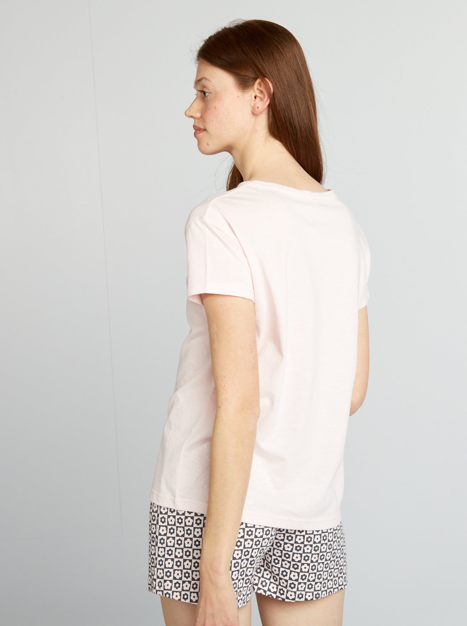 Pigiama corto con scritta 'self love' - 2 pezzi - ROSA