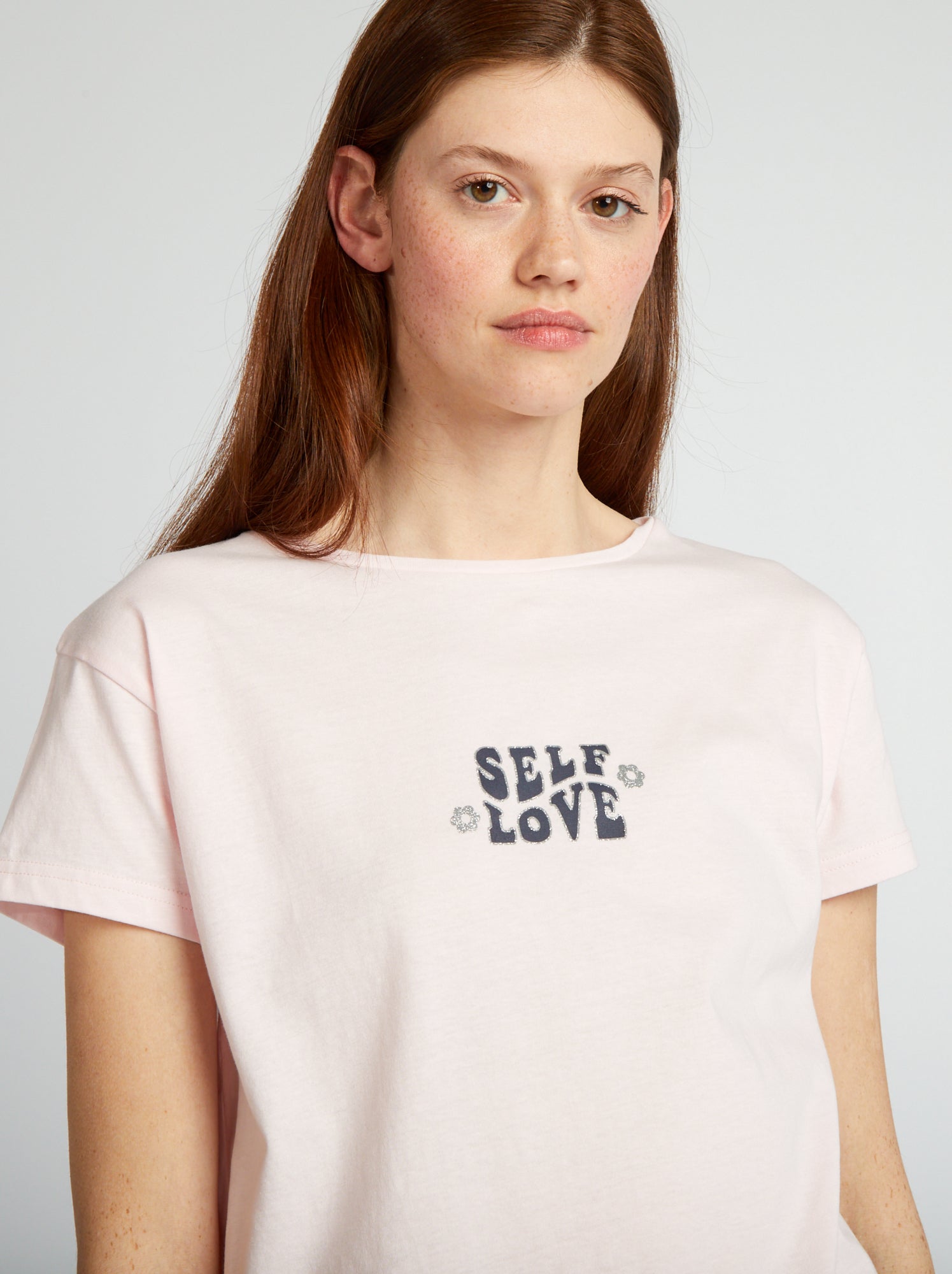 Pigiama corto con scritta 'self love' - 2 pezzi - ROSA