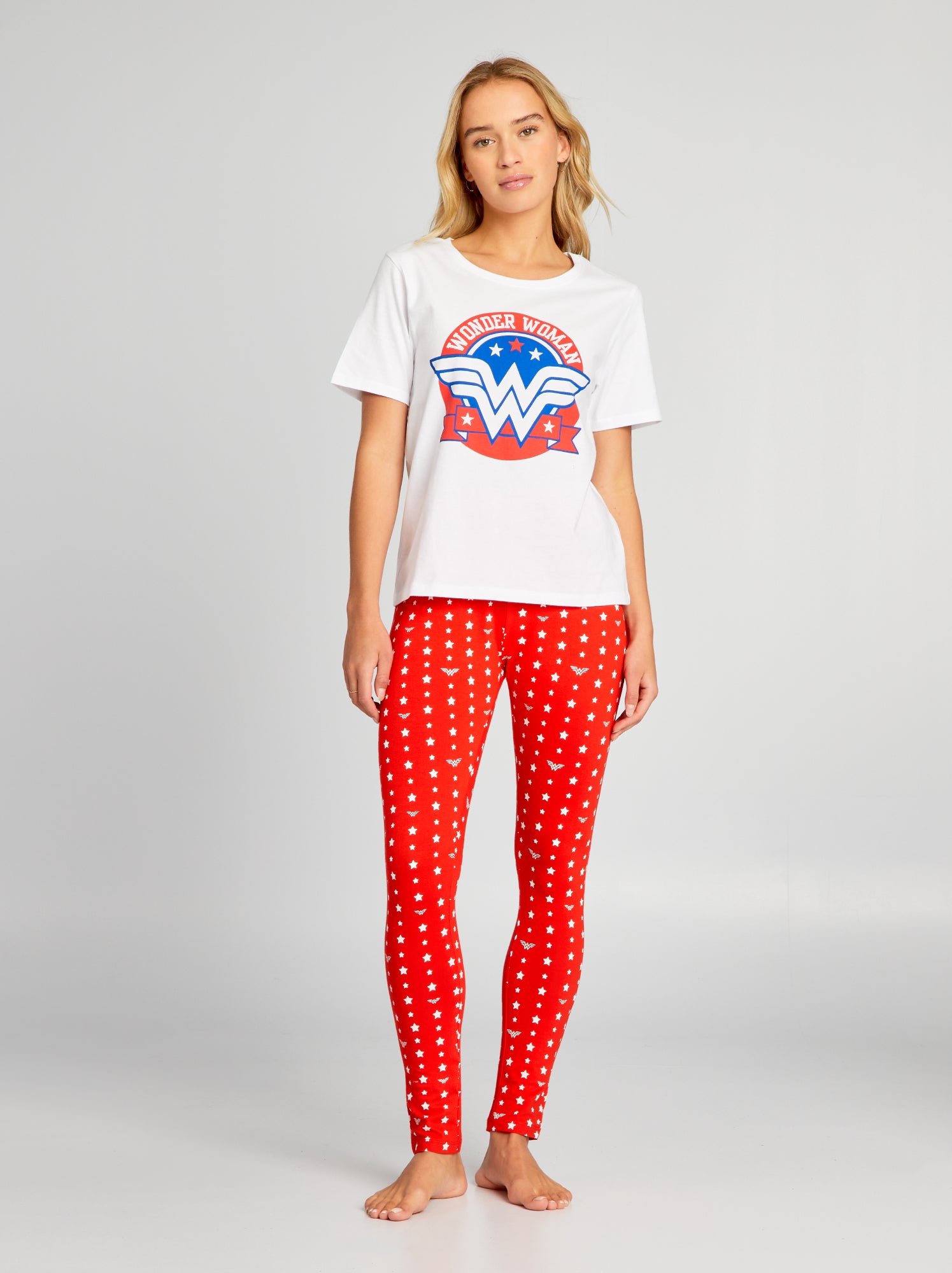 Pigiama lungo stampato 'Wonder Woman' - 2 pezzi - ROSSO
