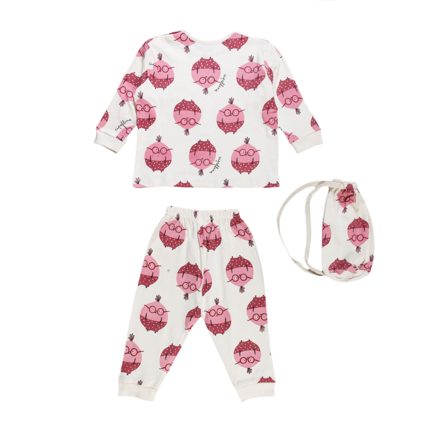 Pigiama Unisex Panna Con Cipolline Rosa E Bordeaux