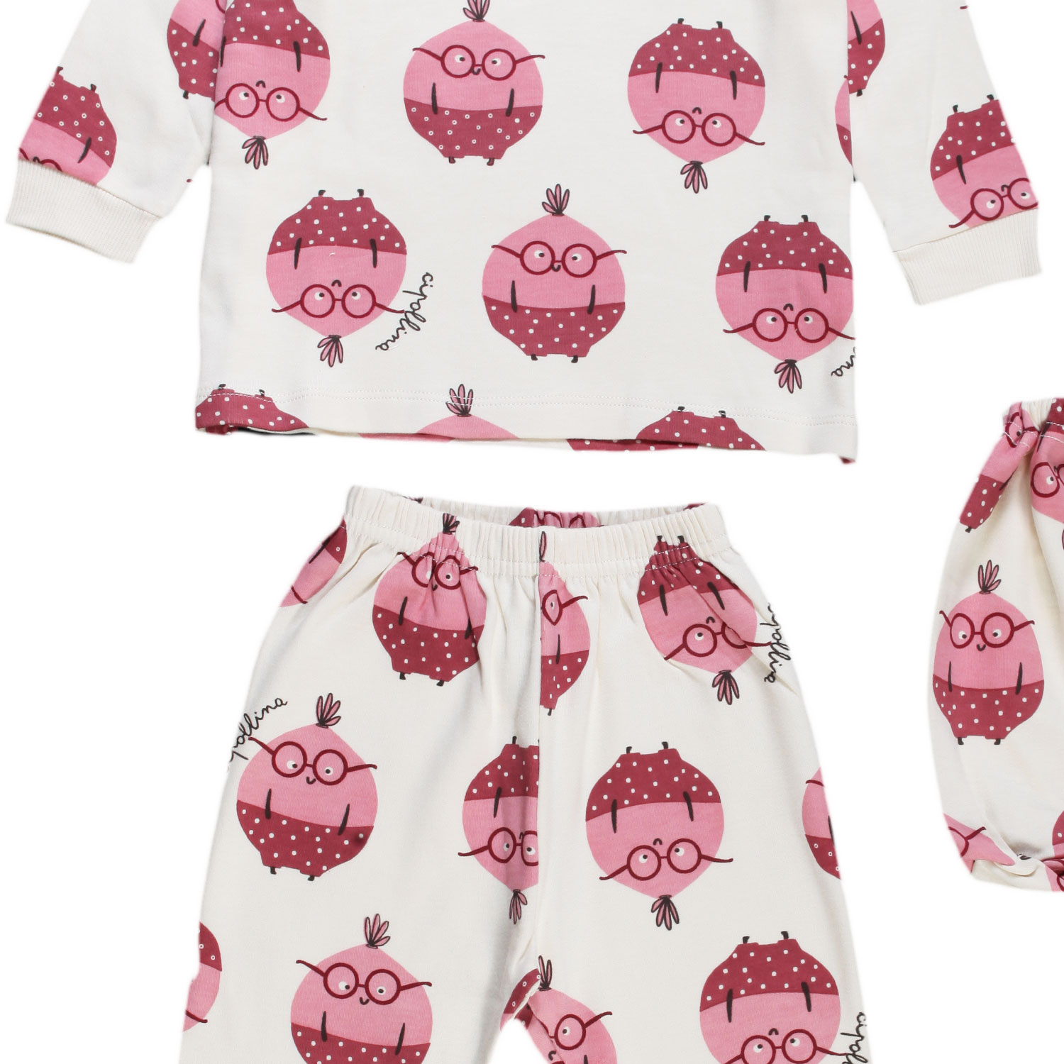 Pigiama Unisex Panna Con Cipolline Rosa E Bordeaux