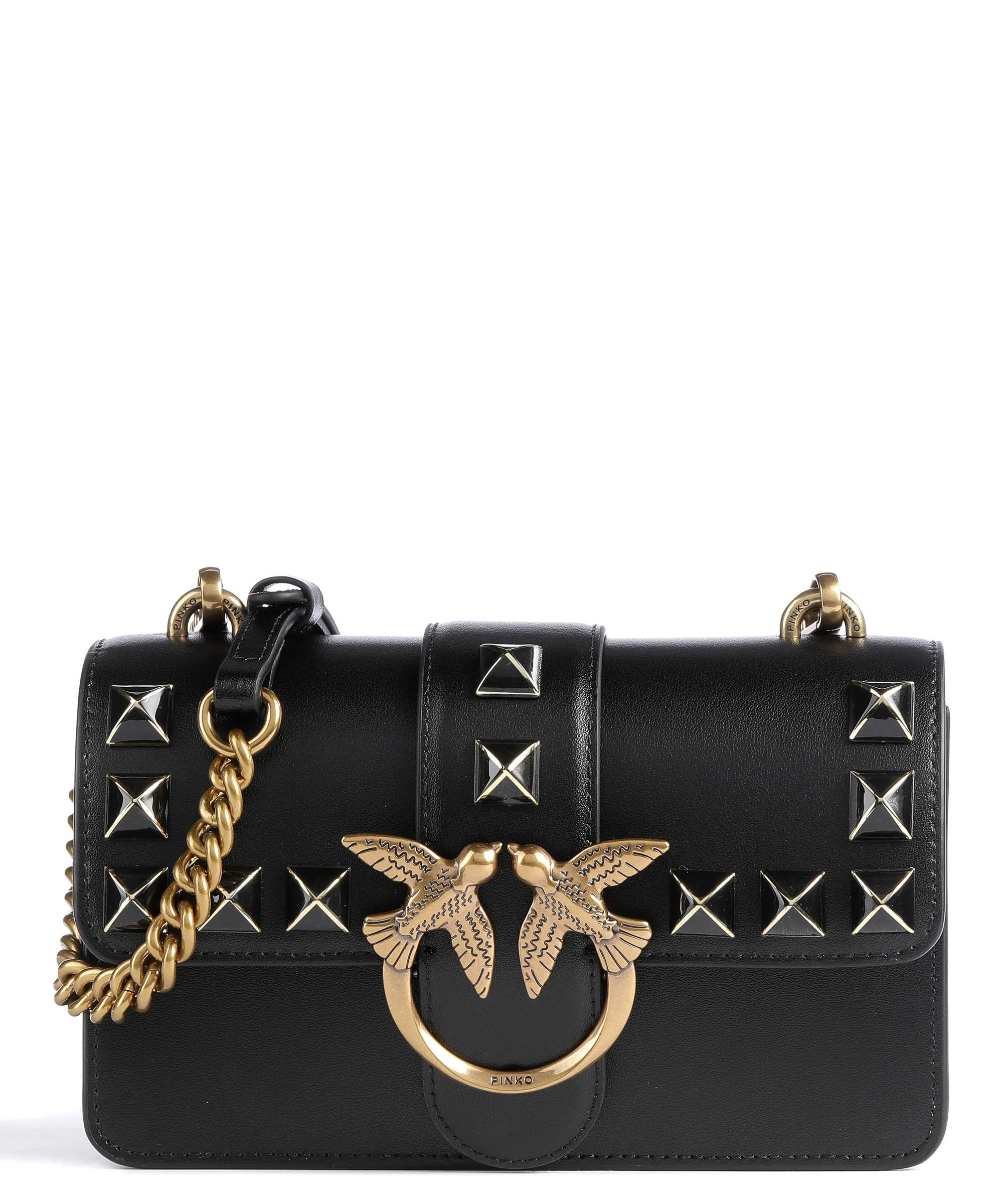  Pinko Love One Mini Borsa a tracolla pelle di vacchetta finemente grana nero  