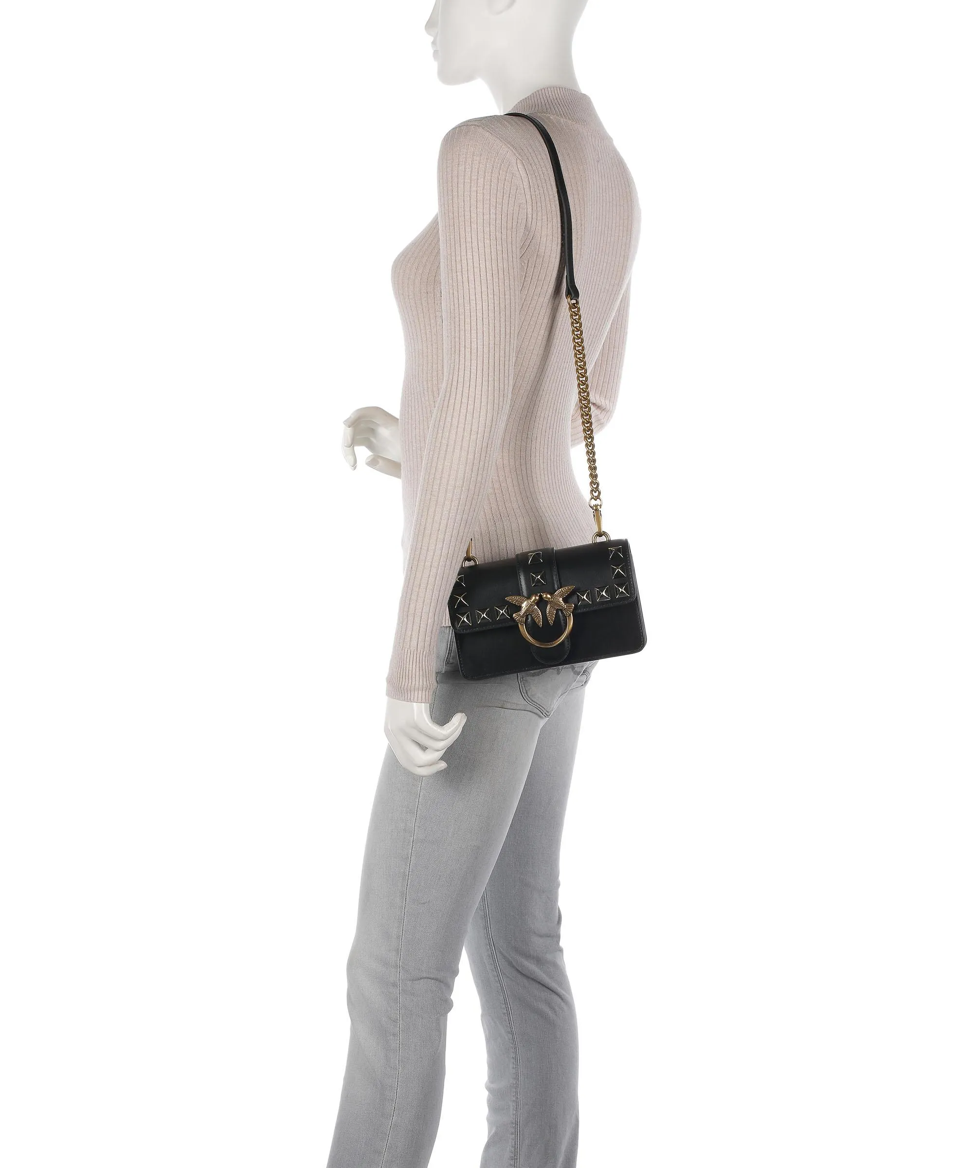  Pinko Love One Mini Borsa a tracolla pelle di vacchetta finemente grana nero  