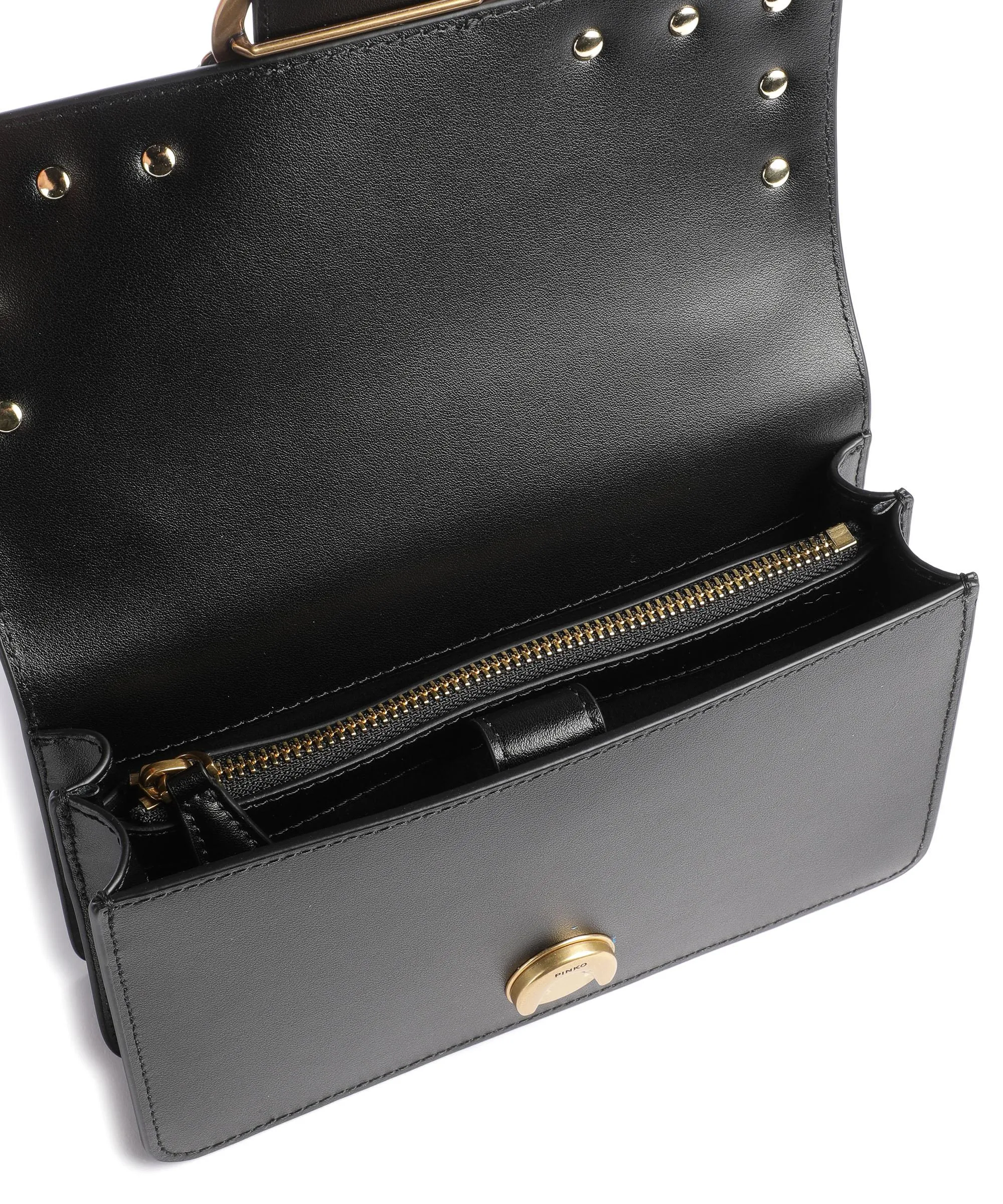 Pinko Love One Mini Borsa a tracolla pelle di vacchetta finemente grana nero  