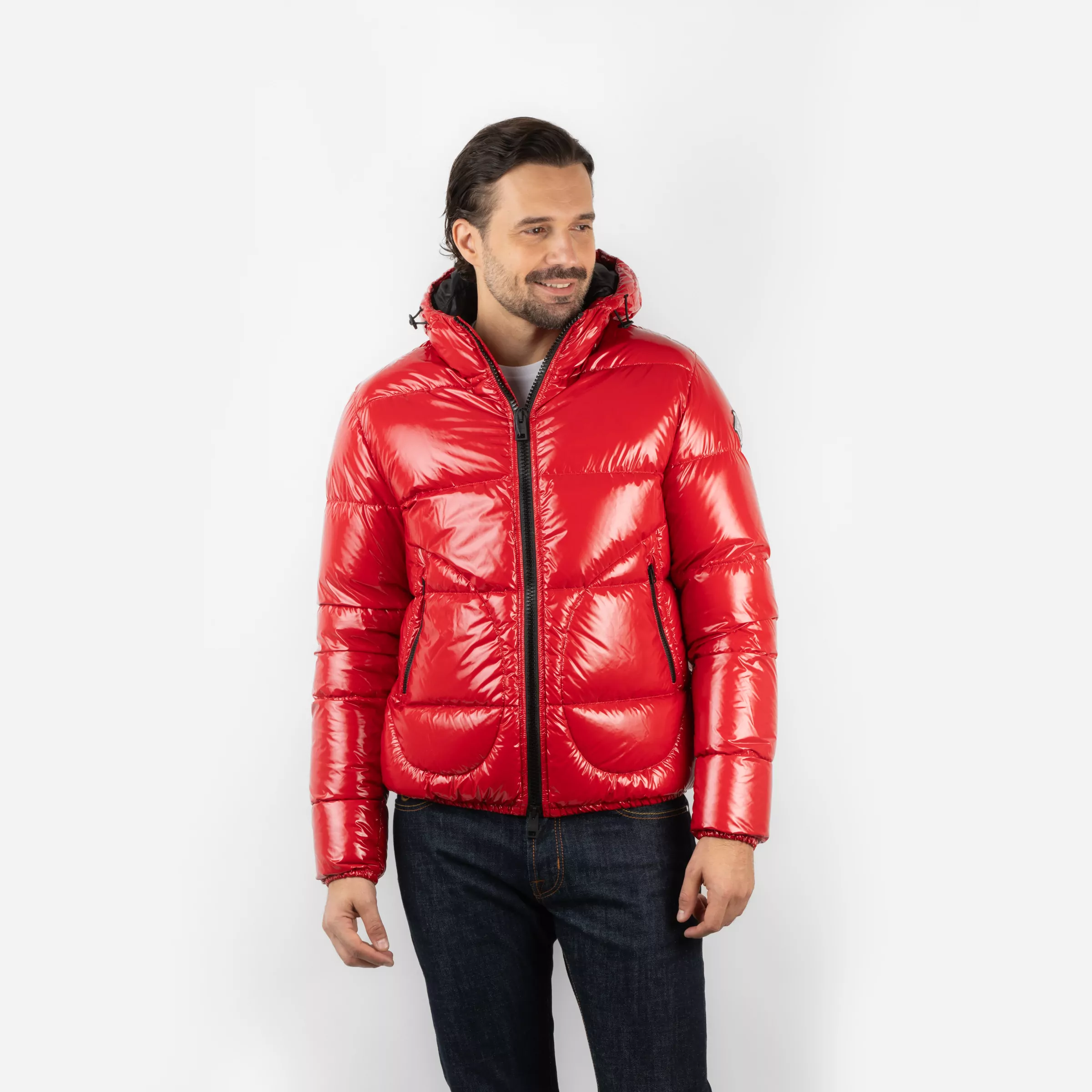 Piumino con cappuccio nylon gloss