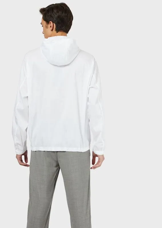Poplin blouse with logo print and hood / White