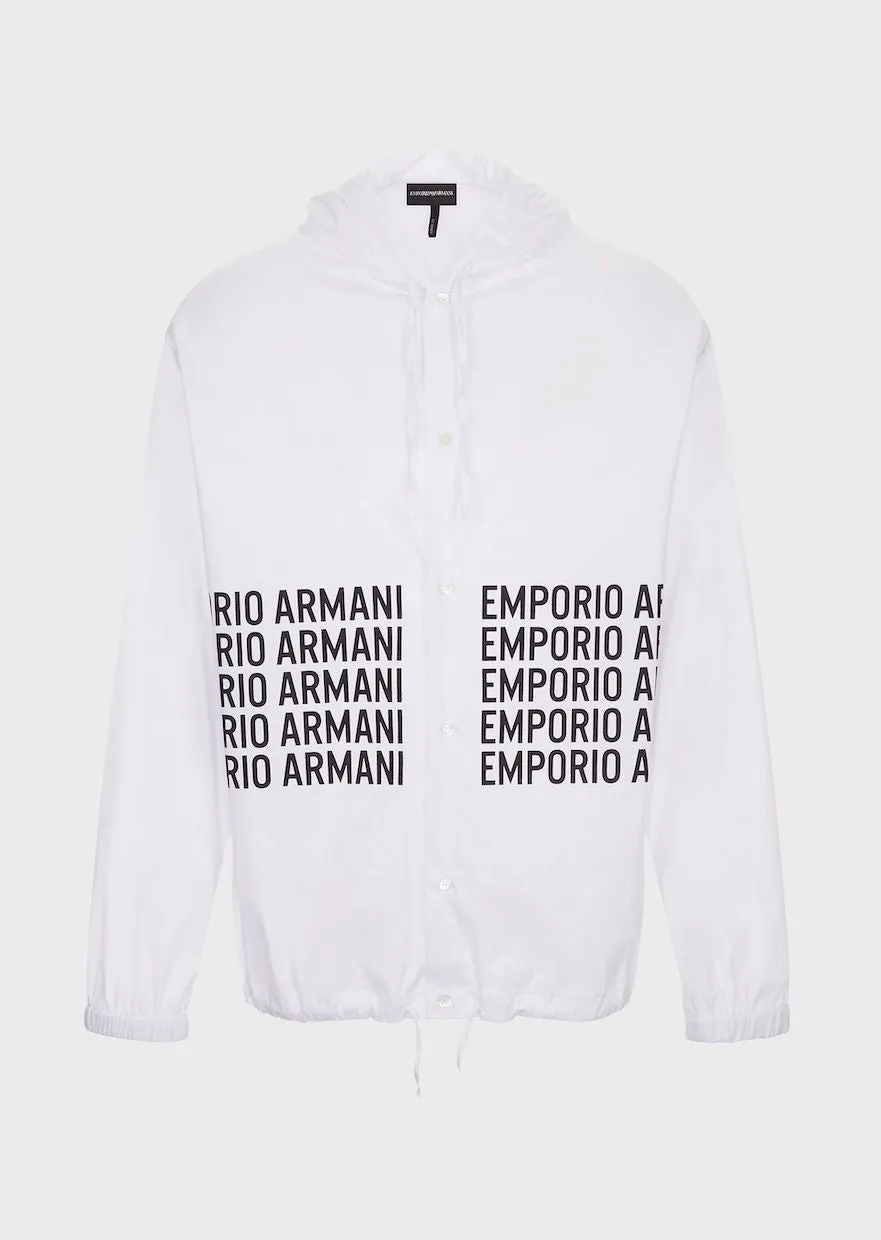 Poplin blouse with logo print and hood / White