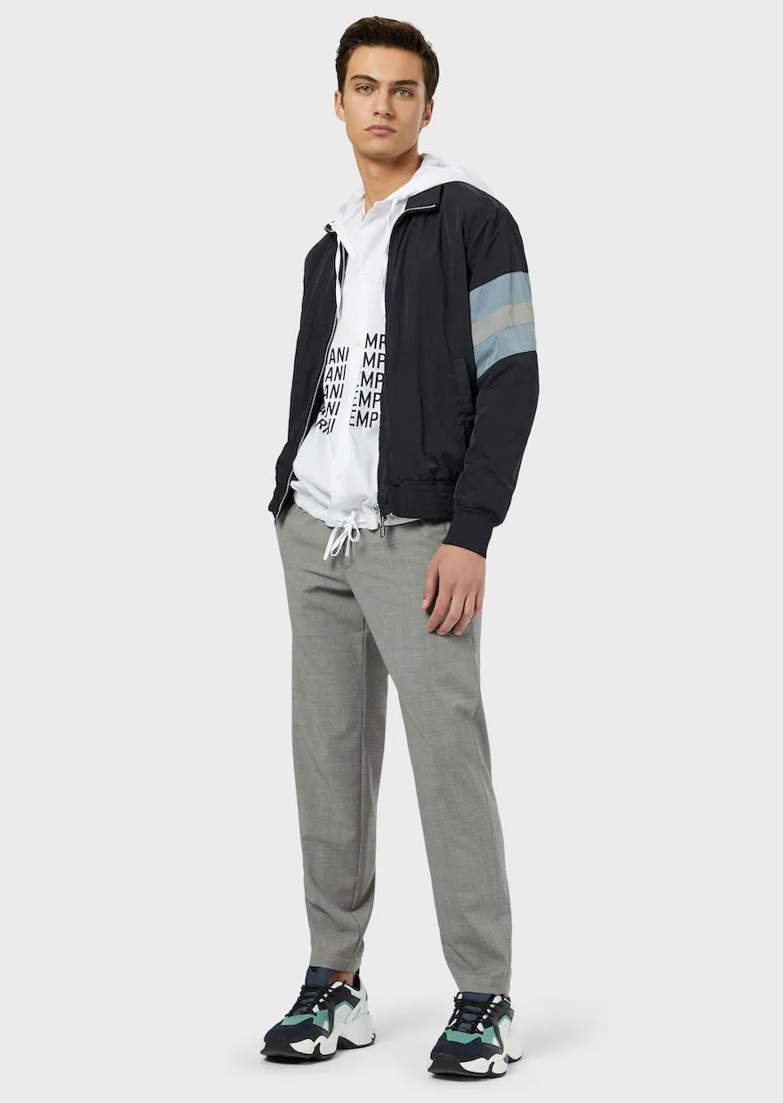Poplin blouse with logo print and hood / White