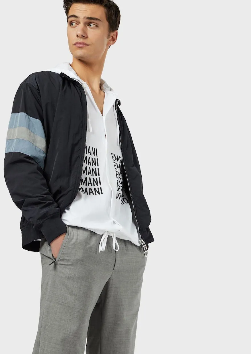 Poplin blouse with logo print and hood / White