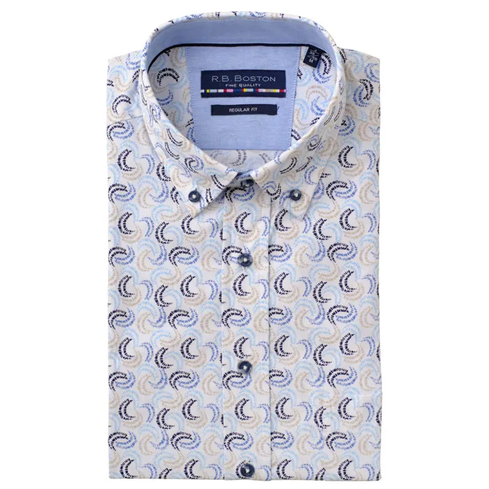 R.B. Boston camicia a maniche corte regular fit in 100% cotone con stampa Beige