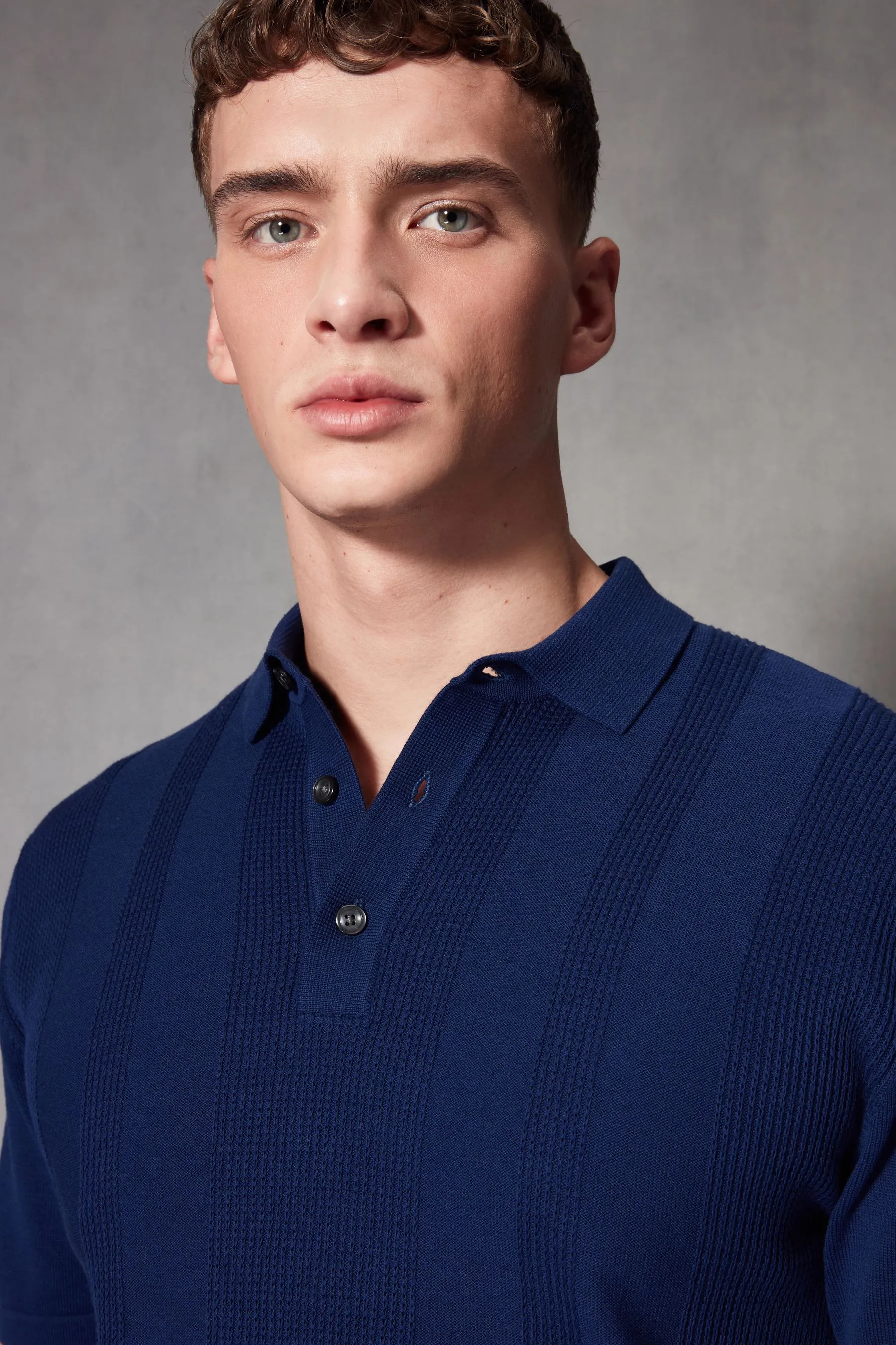 Regular - Fit 100% Cotton Knitted Textured Stripe Polo Shirt    
