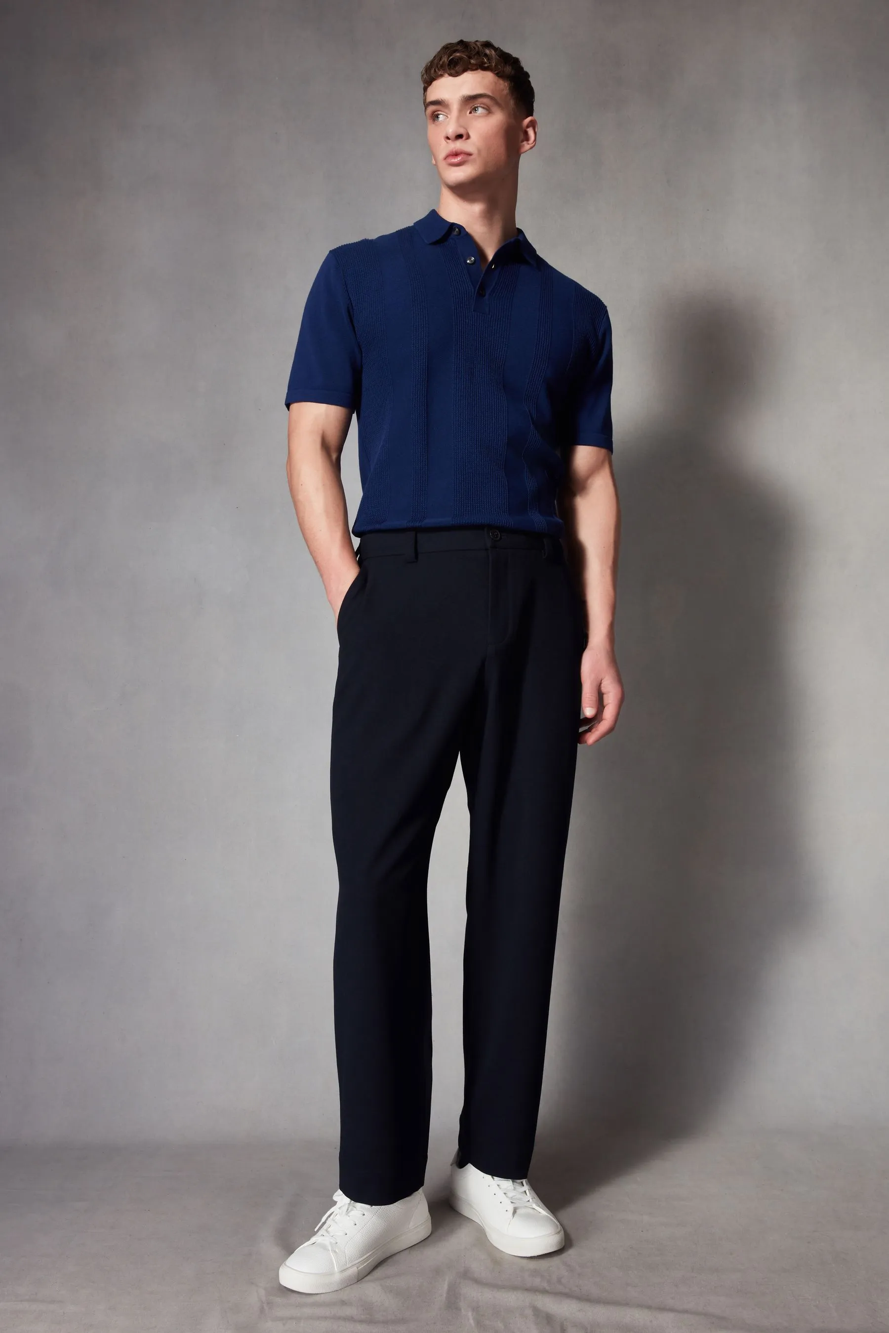 Regular - Fit 100% Cotton Knitted Textured Stripe Polo Shirt    