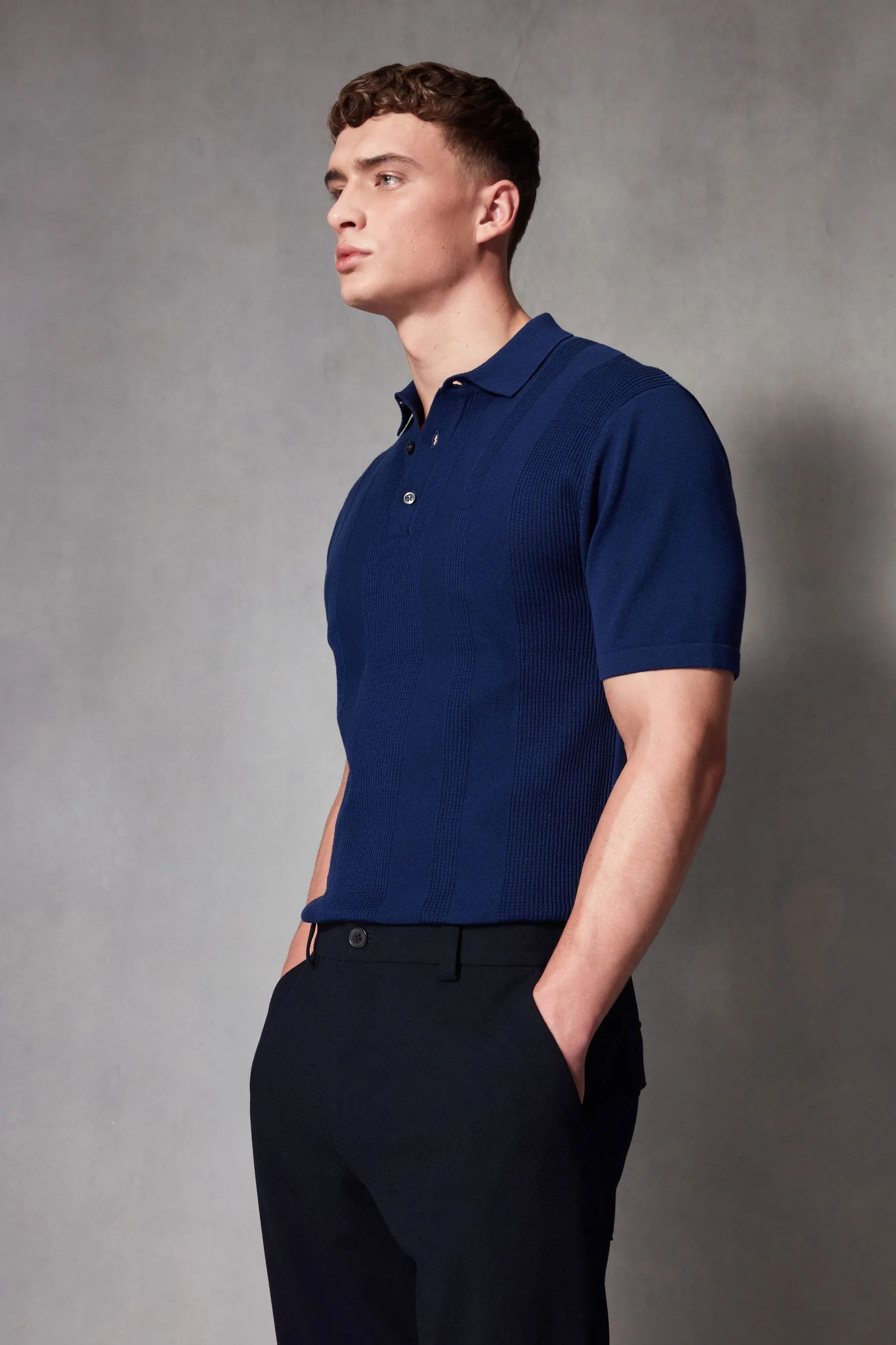 Regular - Fit 100% Cotton Knitted Textured Stripe Polo Shirt    