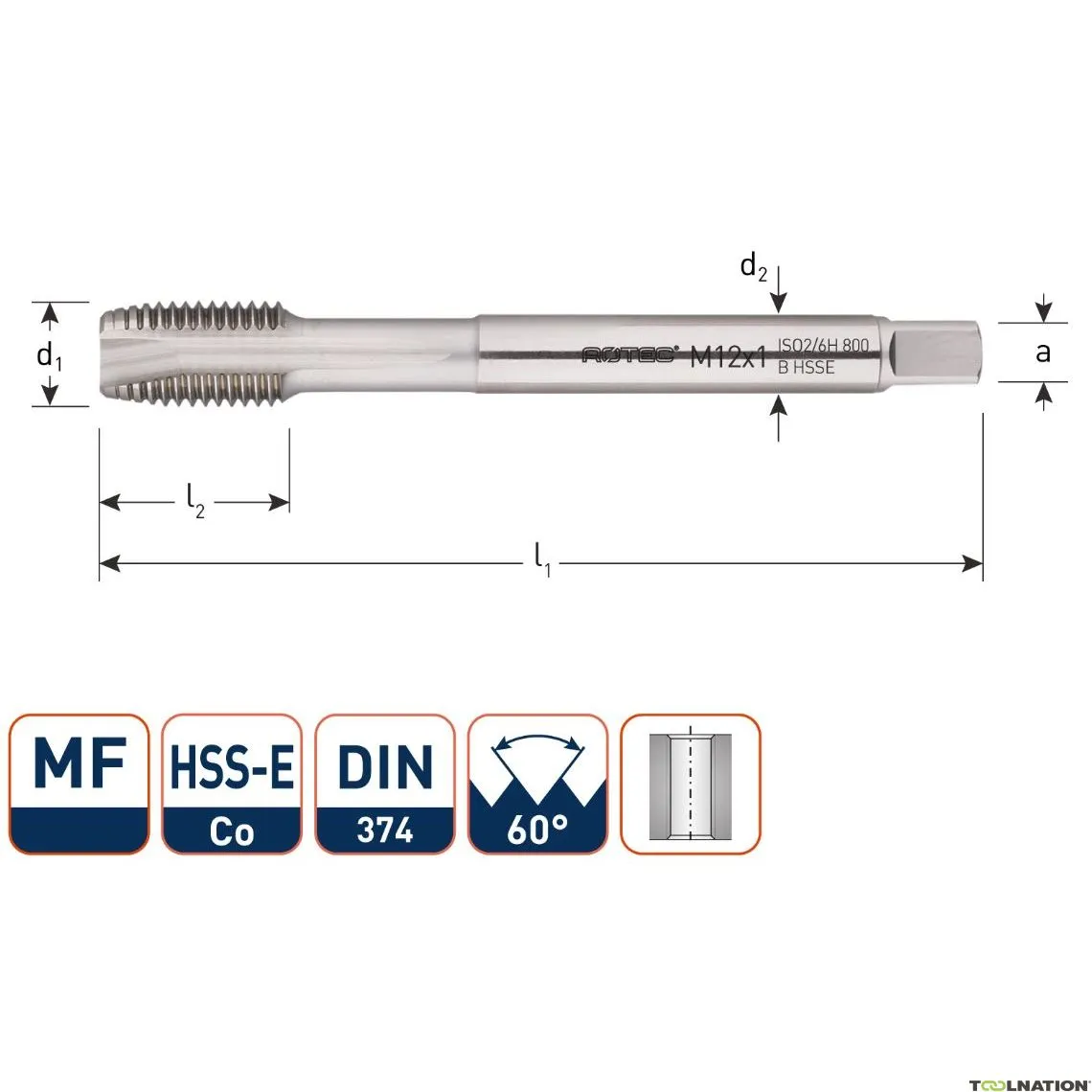 Rotec 335.2220 HSS-E 800 rubinetto macchina DL DIN 374B MF22x2,0