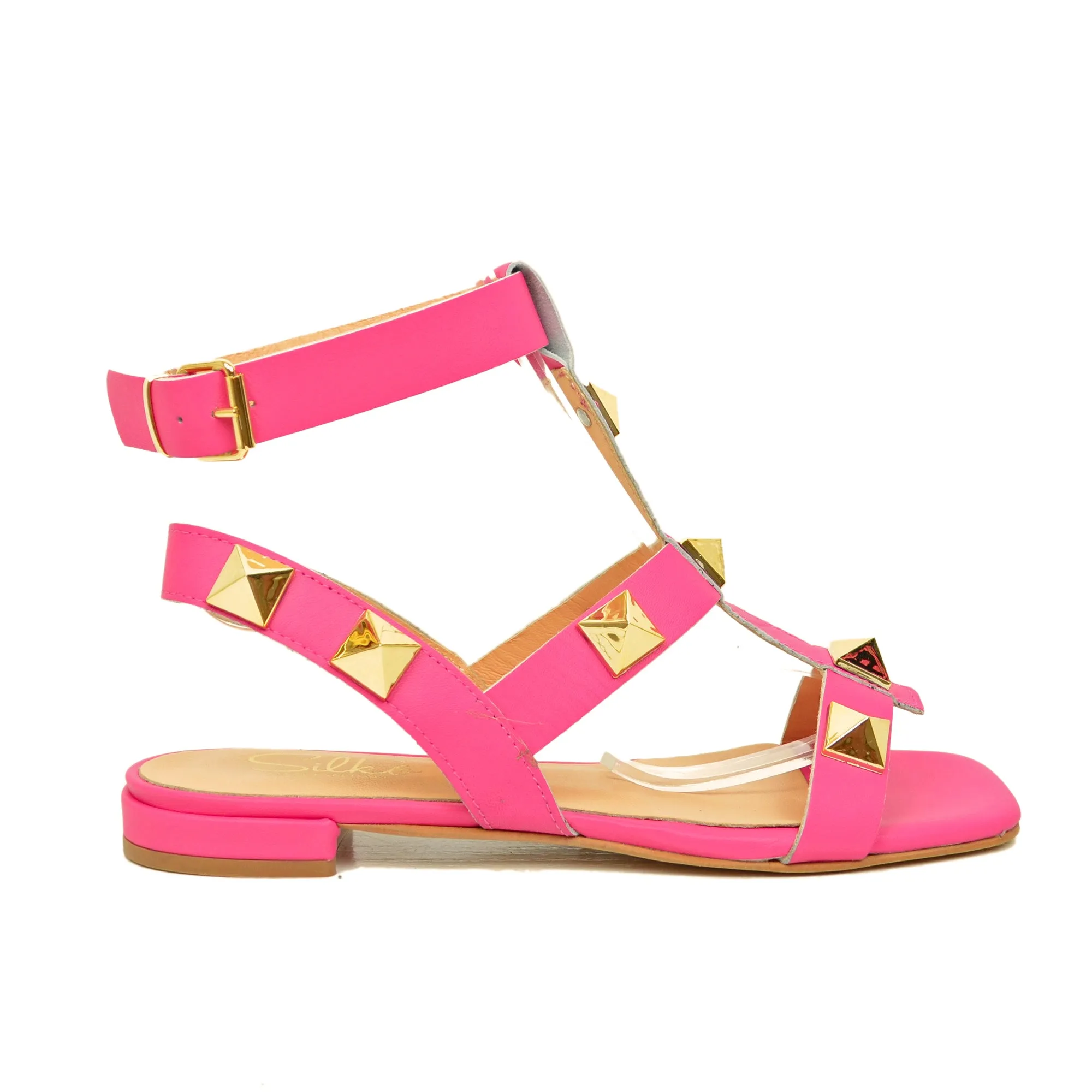 Sandali Donna Fuxia con Borchie Piramidali Made in Italy