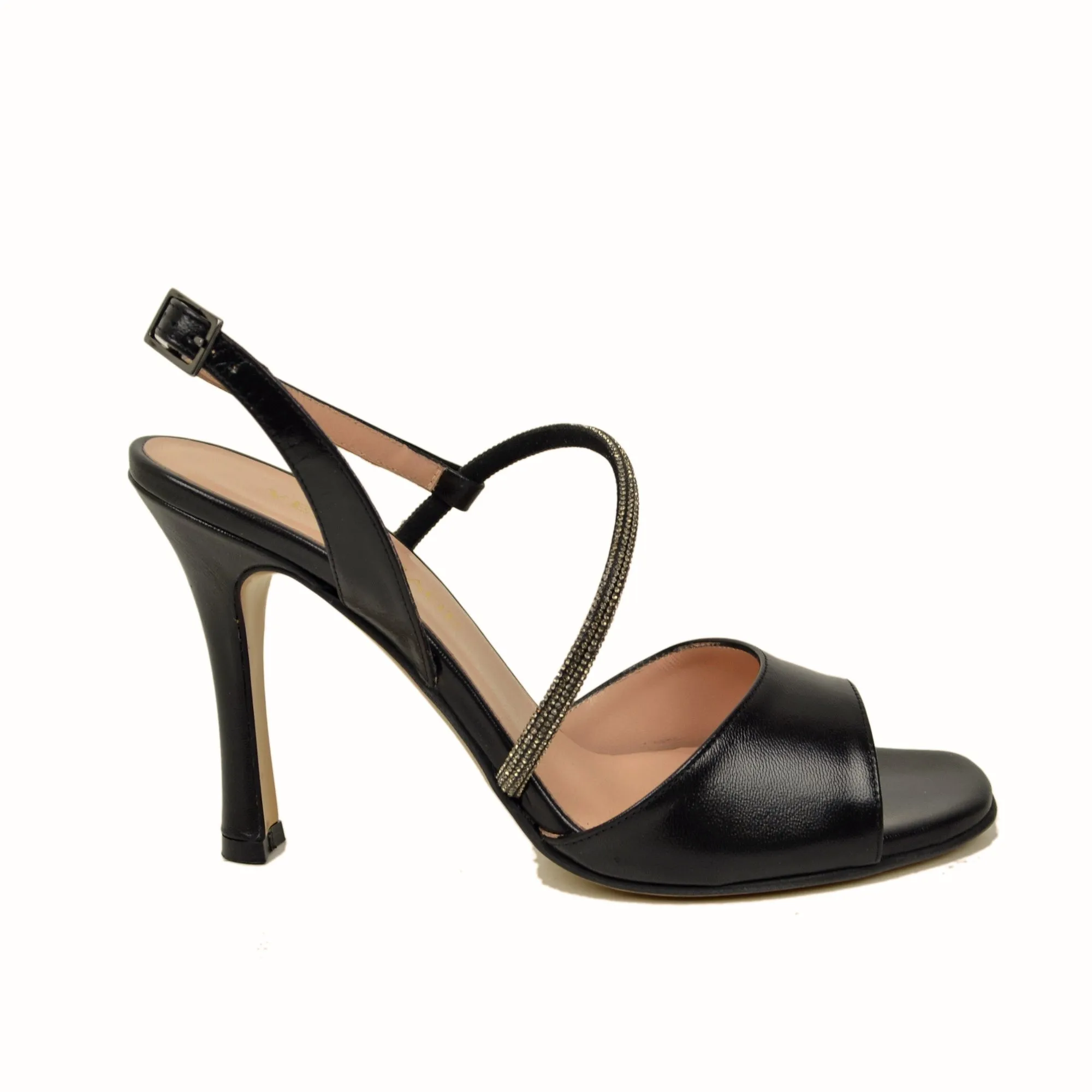Sandali Donna Neri con Cinturino e Strass Made in Italy