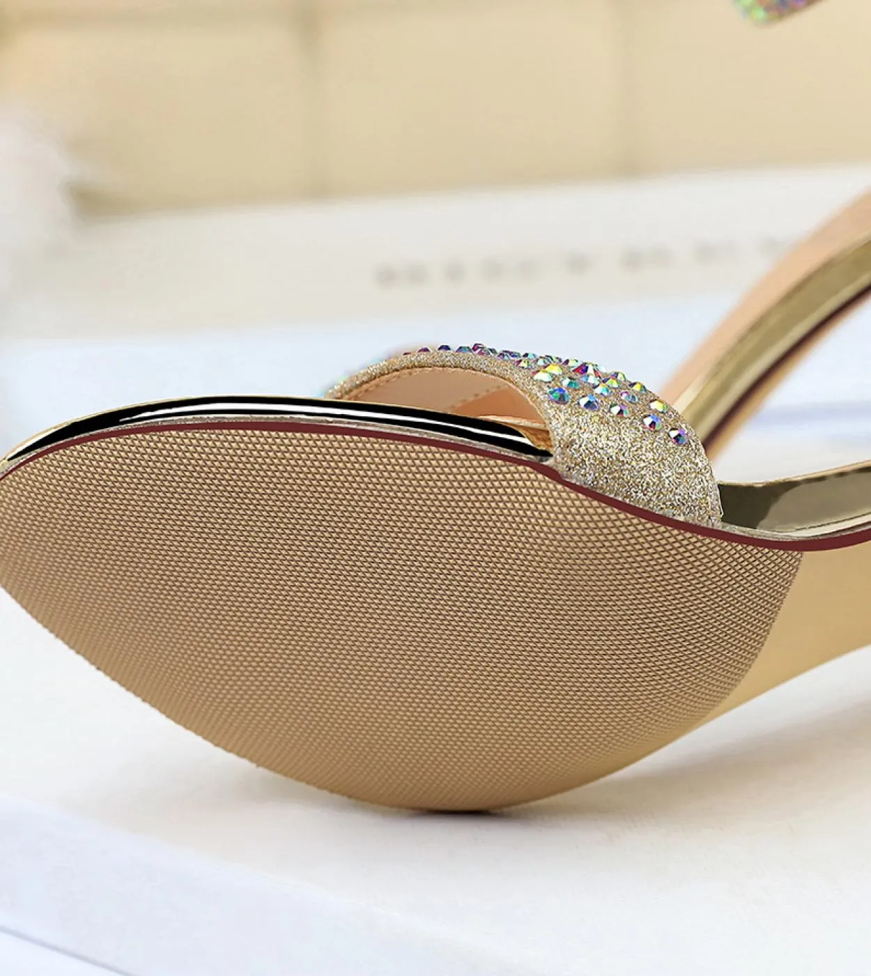 Sandali estivi da donna 8,5 cm Tacchi alti Gladiatore di cristallo glitterato Tacchi medi Sandali con cinturino alla caviglia La