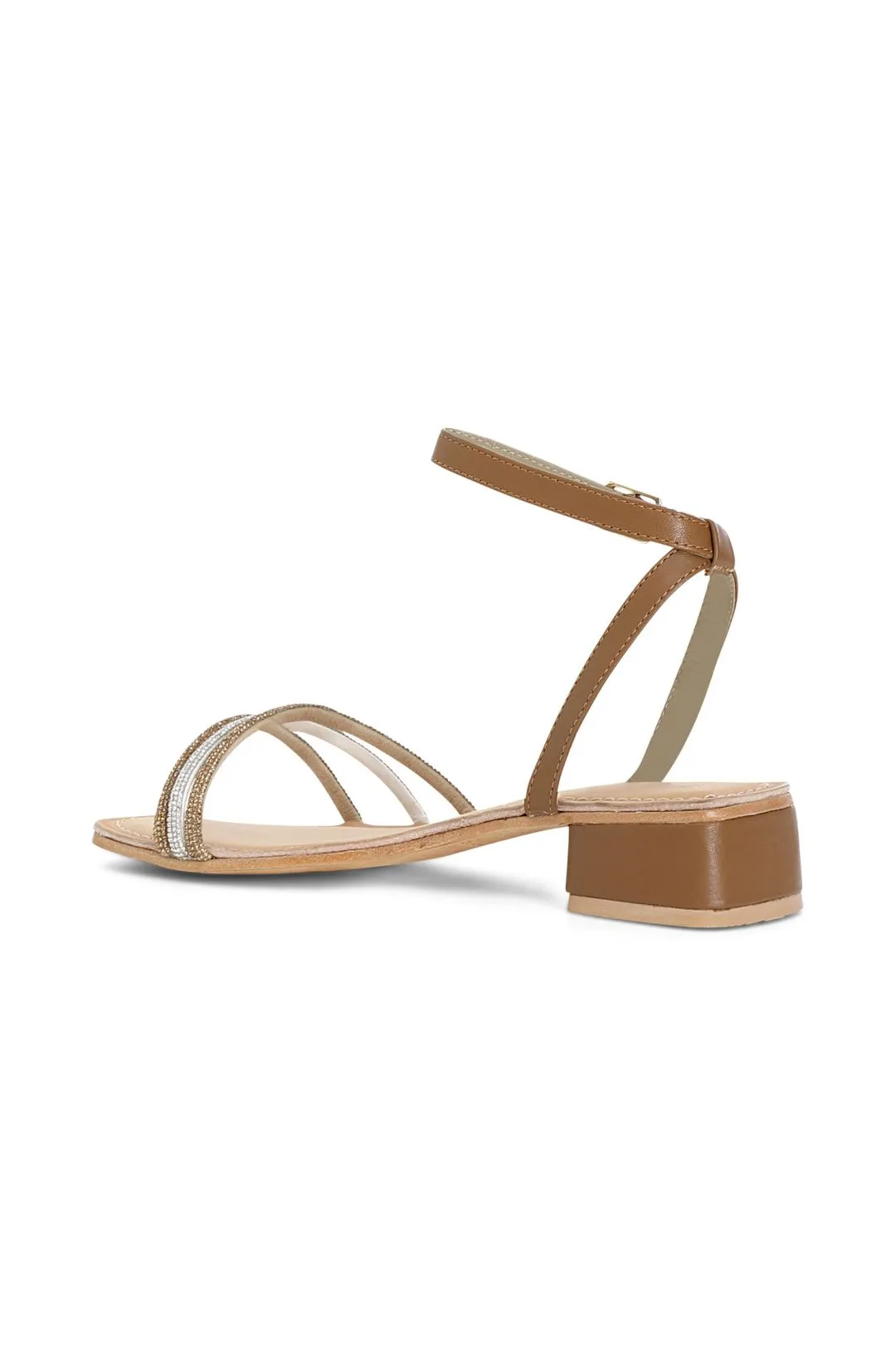 sandali in pelle con strass mignon cuoio