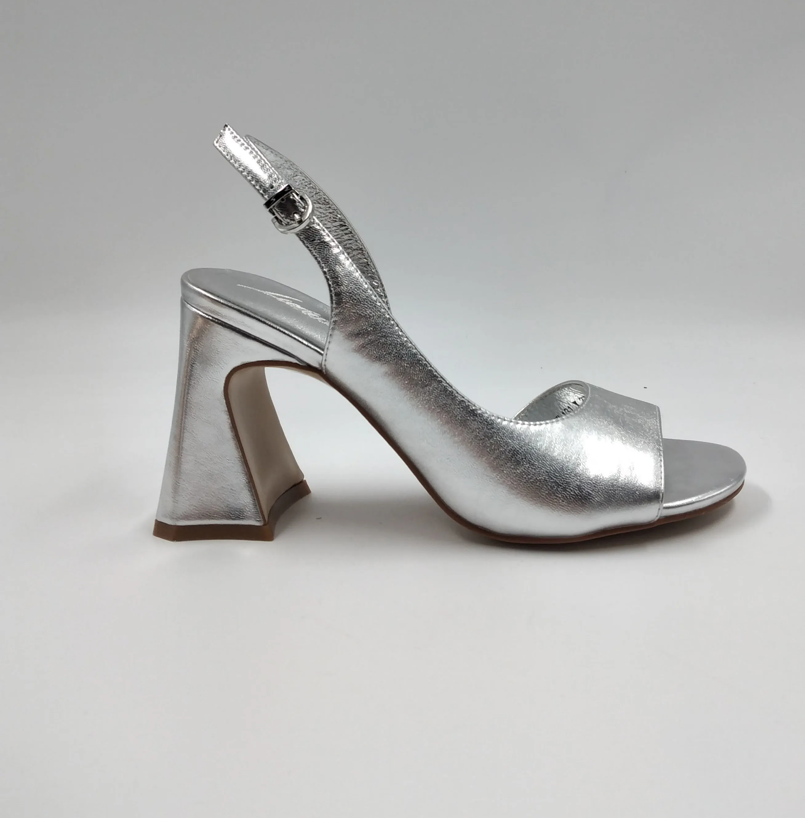 SANDALI PELLE LAMINATO ARGENTO