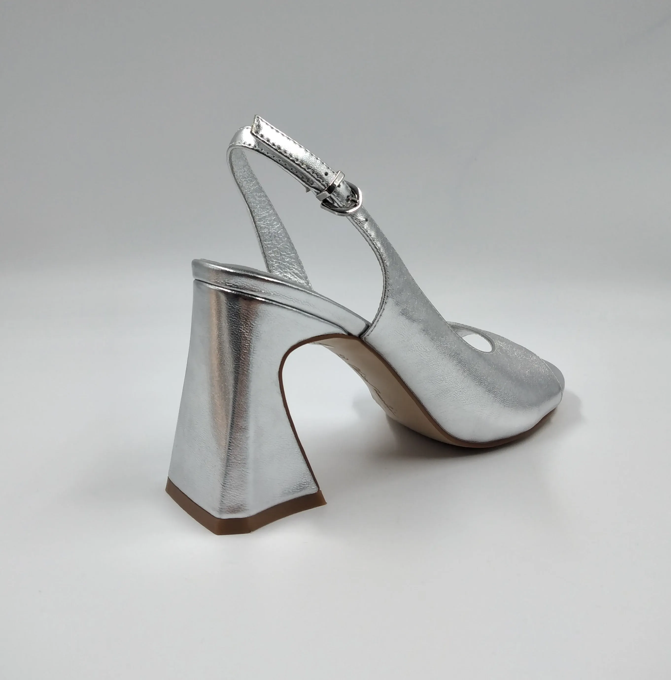 SANDALI PELLE LAMINATO ARGENTO