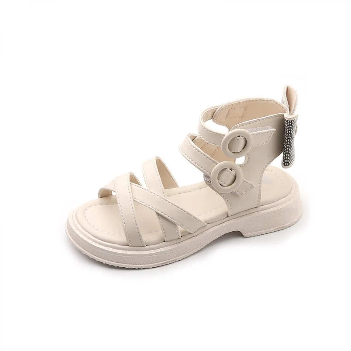 Sandali romani per bambini per ragazze Classico versatile colore puro punta aperta casual antiscivolo scarpe da gladiatore princ