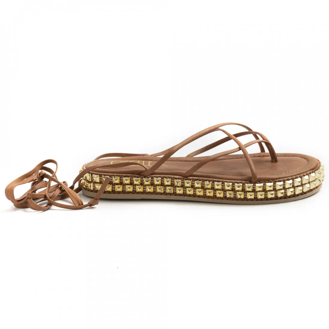 Sandalo gladiatore infradito Cecile marrone con borchie
