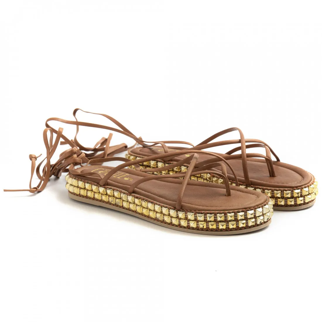 Sandalo gladiatore infradito Cecile marrone con borchie