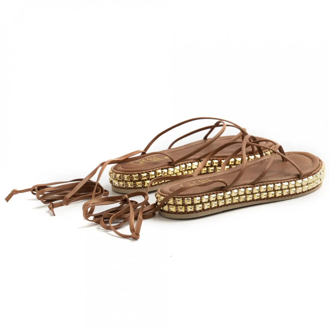 Sandalo gladiatore infradito Cecile marrone con borchie