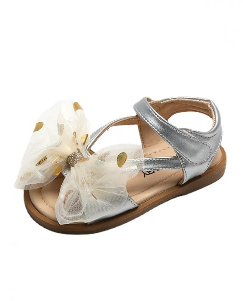 Scarpe da principessa con fiocco in rete per ragazze Sandali in velcro con suola morbida