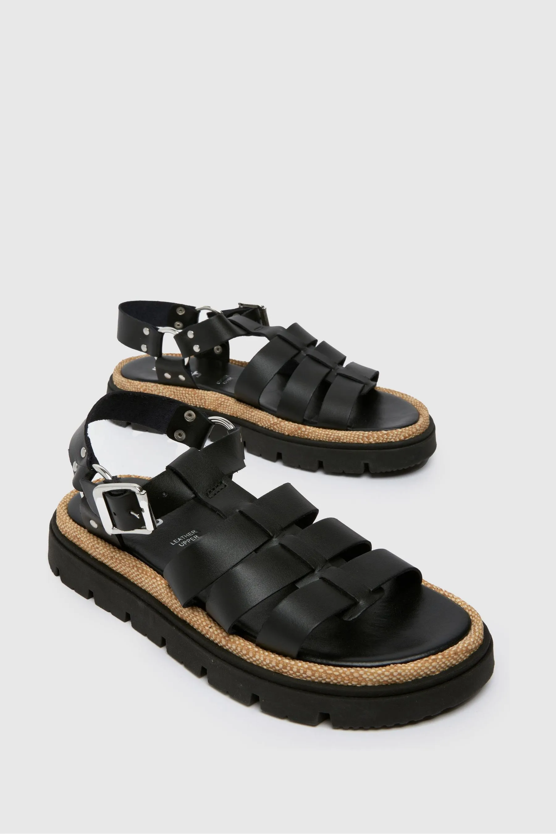 Schuh - Texas - Nero stile gladiatore in pelle - Sandali
