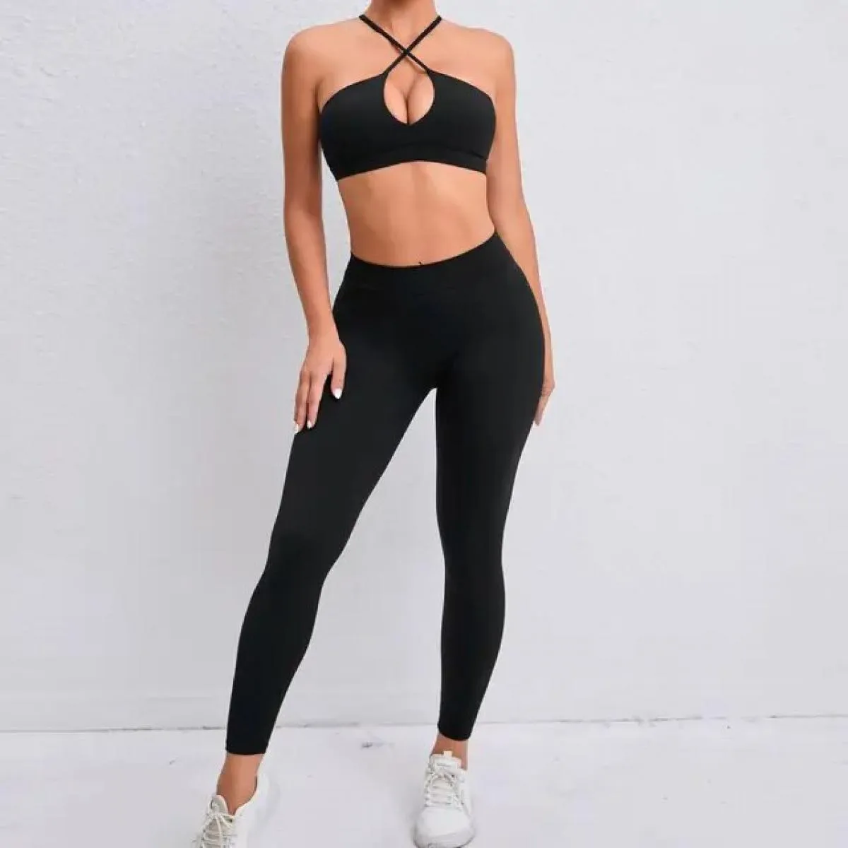 Set da yoga senza cuciture Sport Fitness Sollevamento dell'anca Pantaloni con sensazione di nudo Croce Bellezza Reggiseno poster