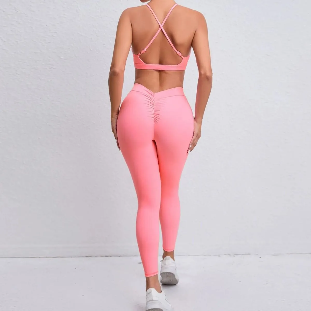Set da yoga senza cuciture Sport Fitness Sollevamento dell'anca Pantaloni con sensazione di nudo Croce Bellezza Reggiseno poster
