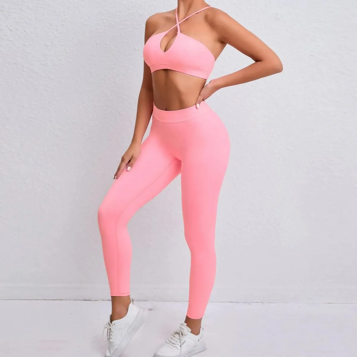 Set da yoga senza cuciture Sport Fitness Sollevamento dell'anca Pantaloni con sensazione di nudo Croce Bellezza Reggiseno poster