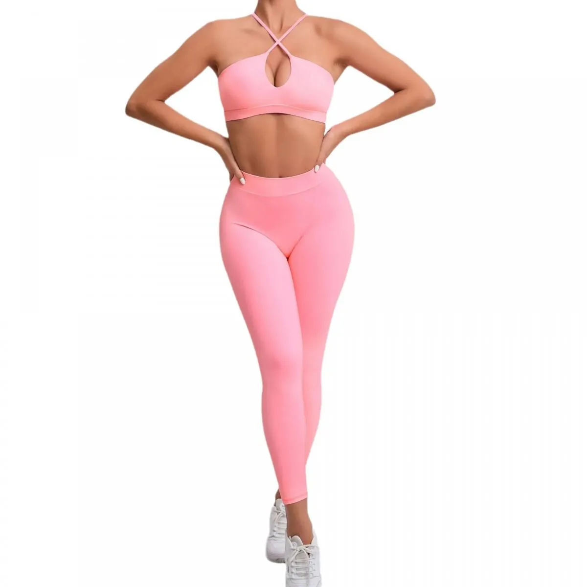 Set da yoga senza cuciture Sport Fitness Sollevamento dell'anca Pantaloni con sensazione di nudo Croce Bellezza Reggiseno poster