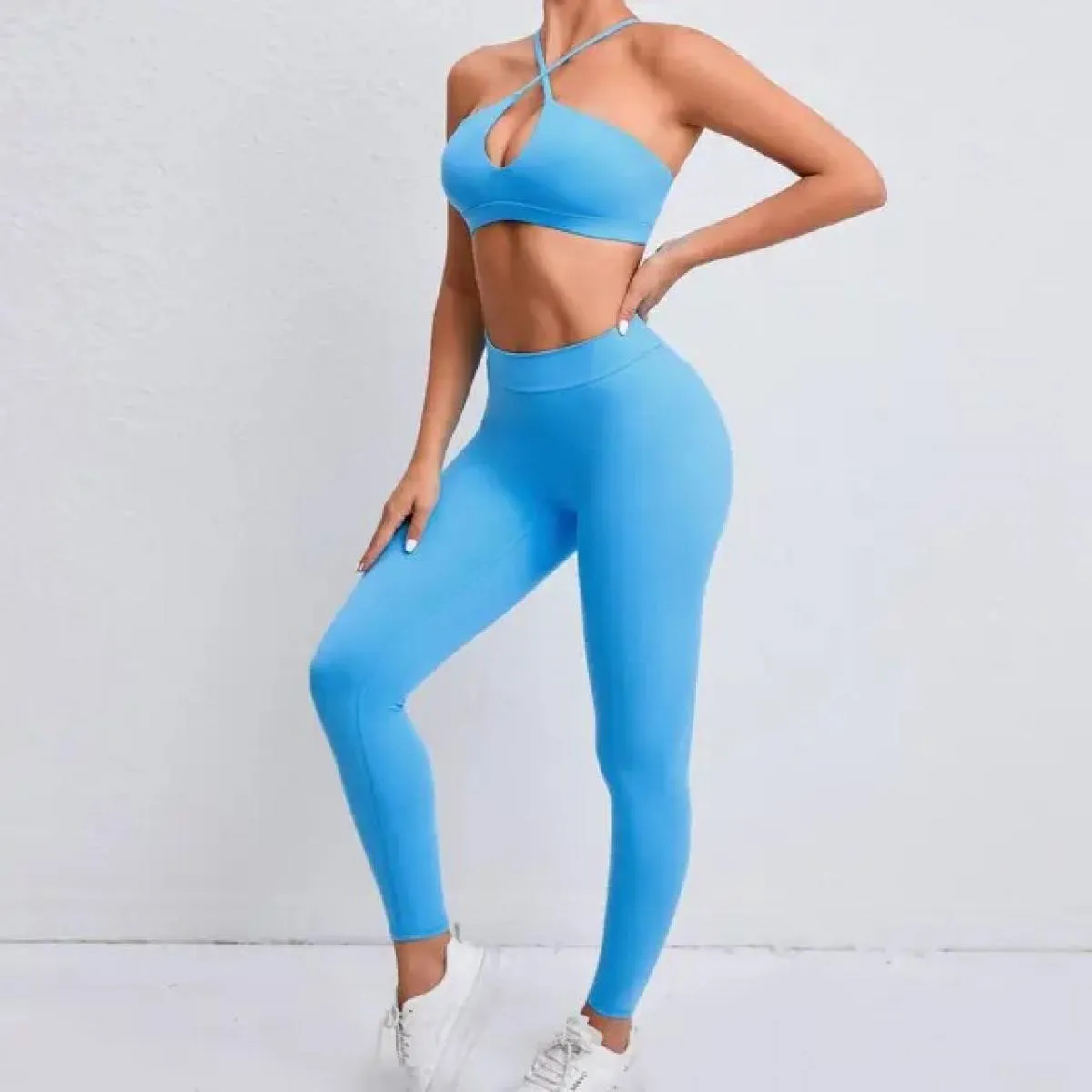 Set da yoga senza cuciture Sport Fitness Sollevamento dell'anca Pantaloni con sensazione di nudo Croce Bellezza Reggiseno poster