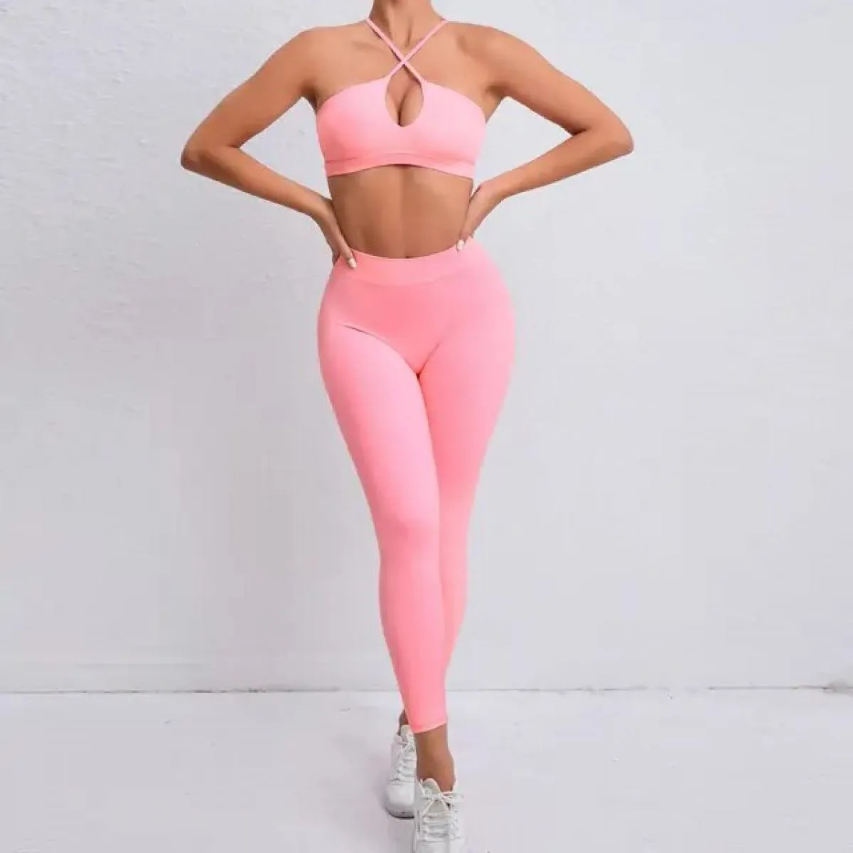 Set da yoga senza cuciture Sport Fitness Sollevamento dell'anca Pantaloni con sensazione di nudo Croce Bellezza Reggiseno poster