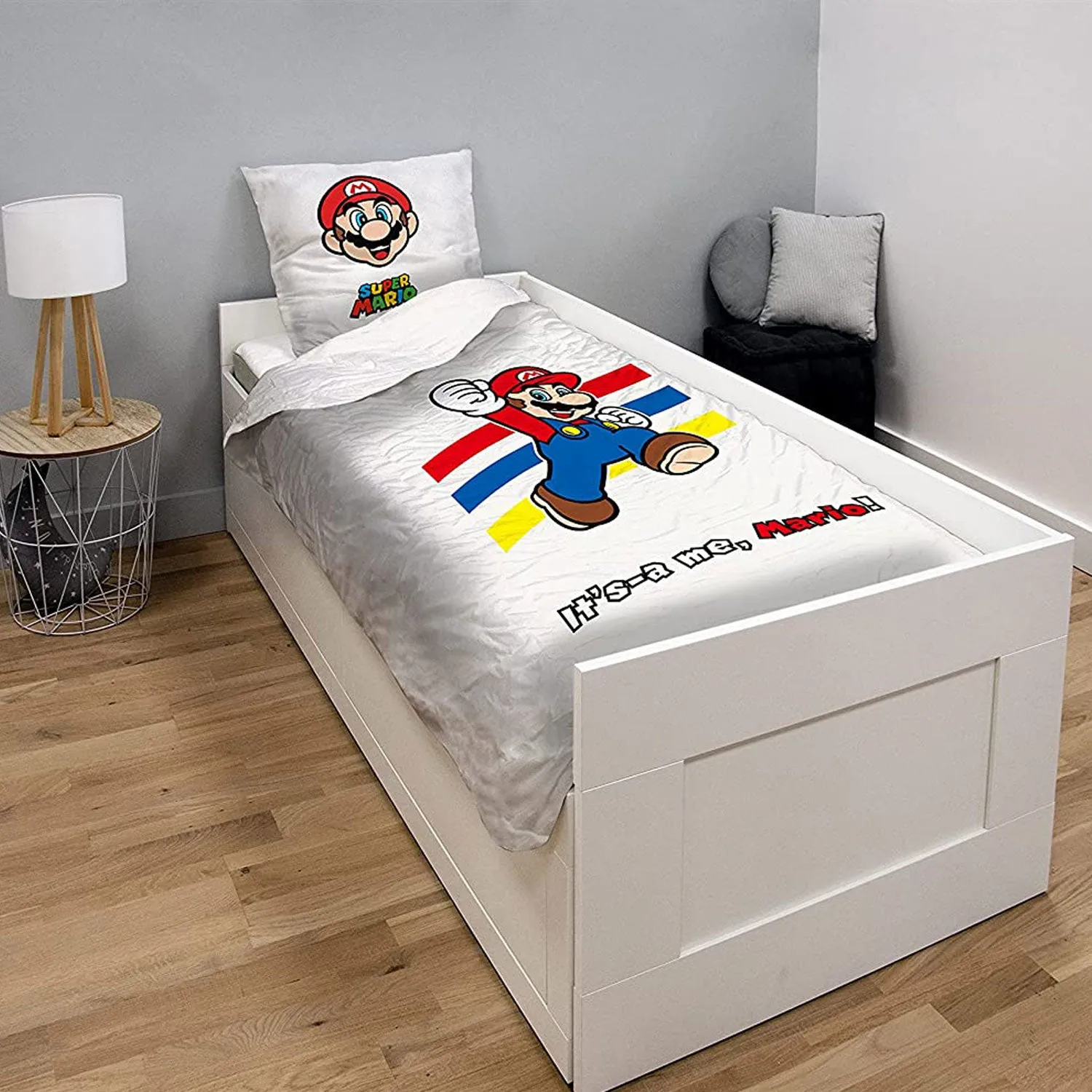 Set letto singolo copripiumino + federa ufficiale Super Mario 100% Cotone 4814