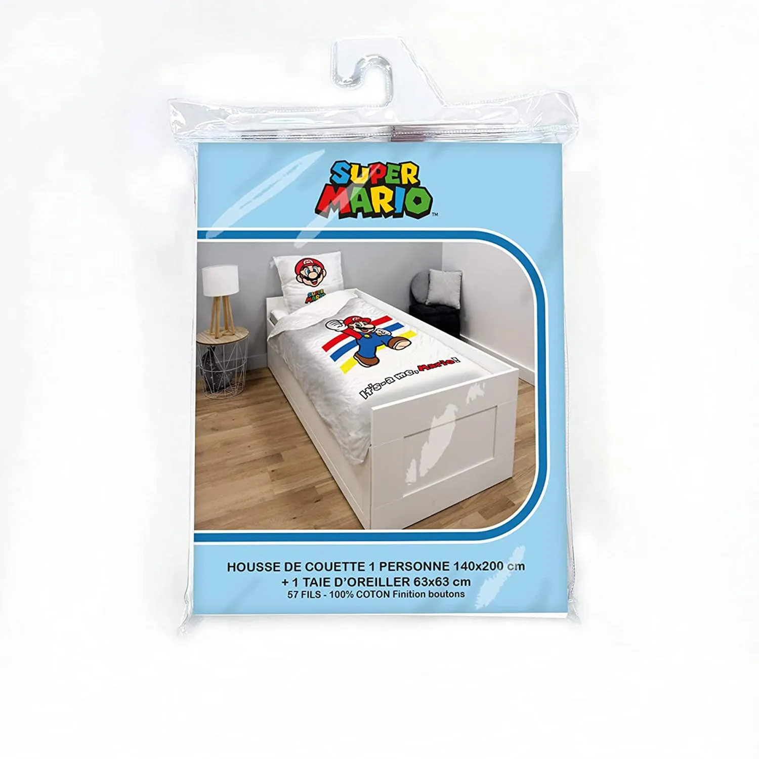 Set letto singolo copripiumino + federa ufficiale Super Mario 100% Cotone 4814