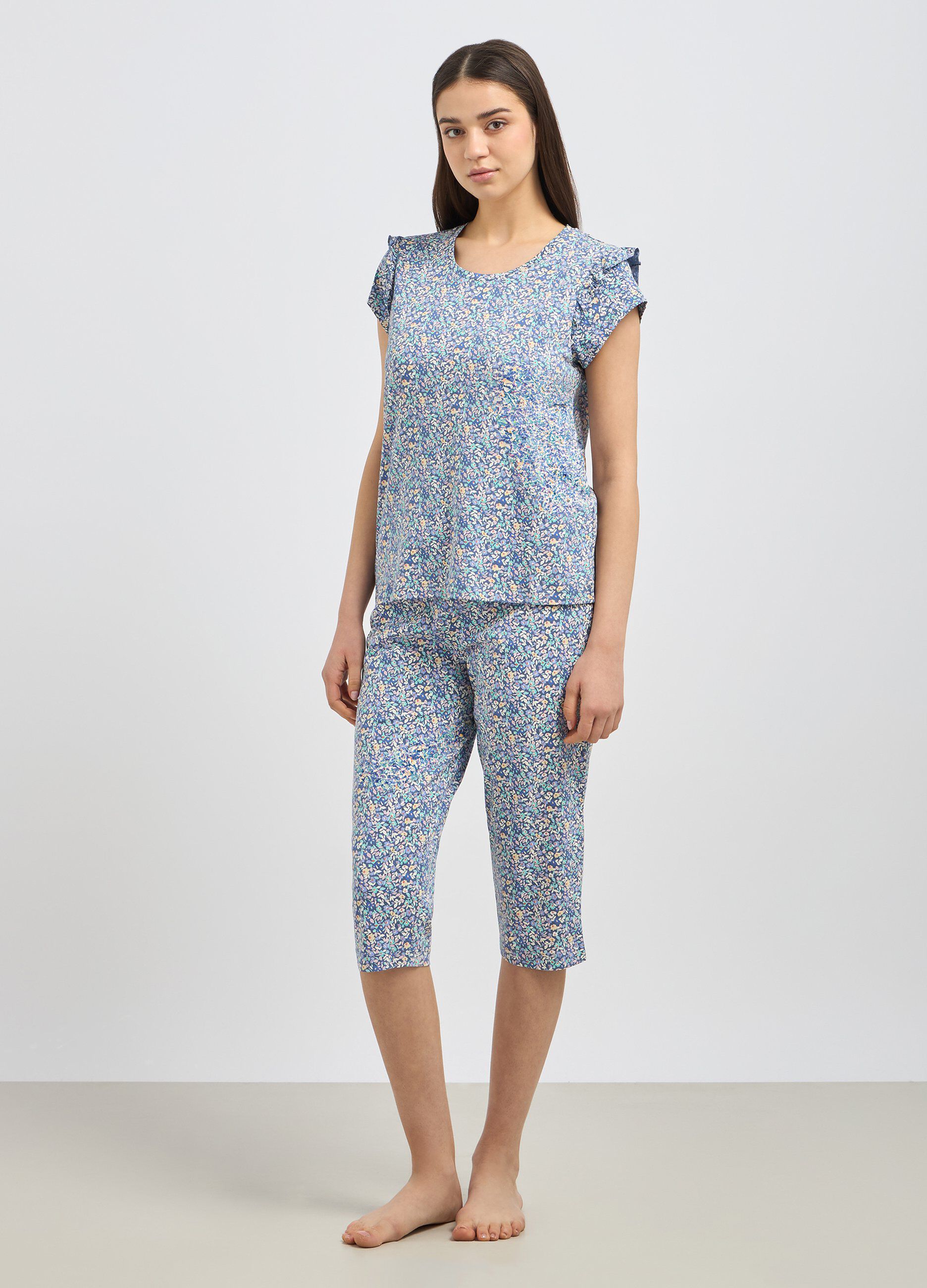 Set pigiama in puro cotone con rouches donna