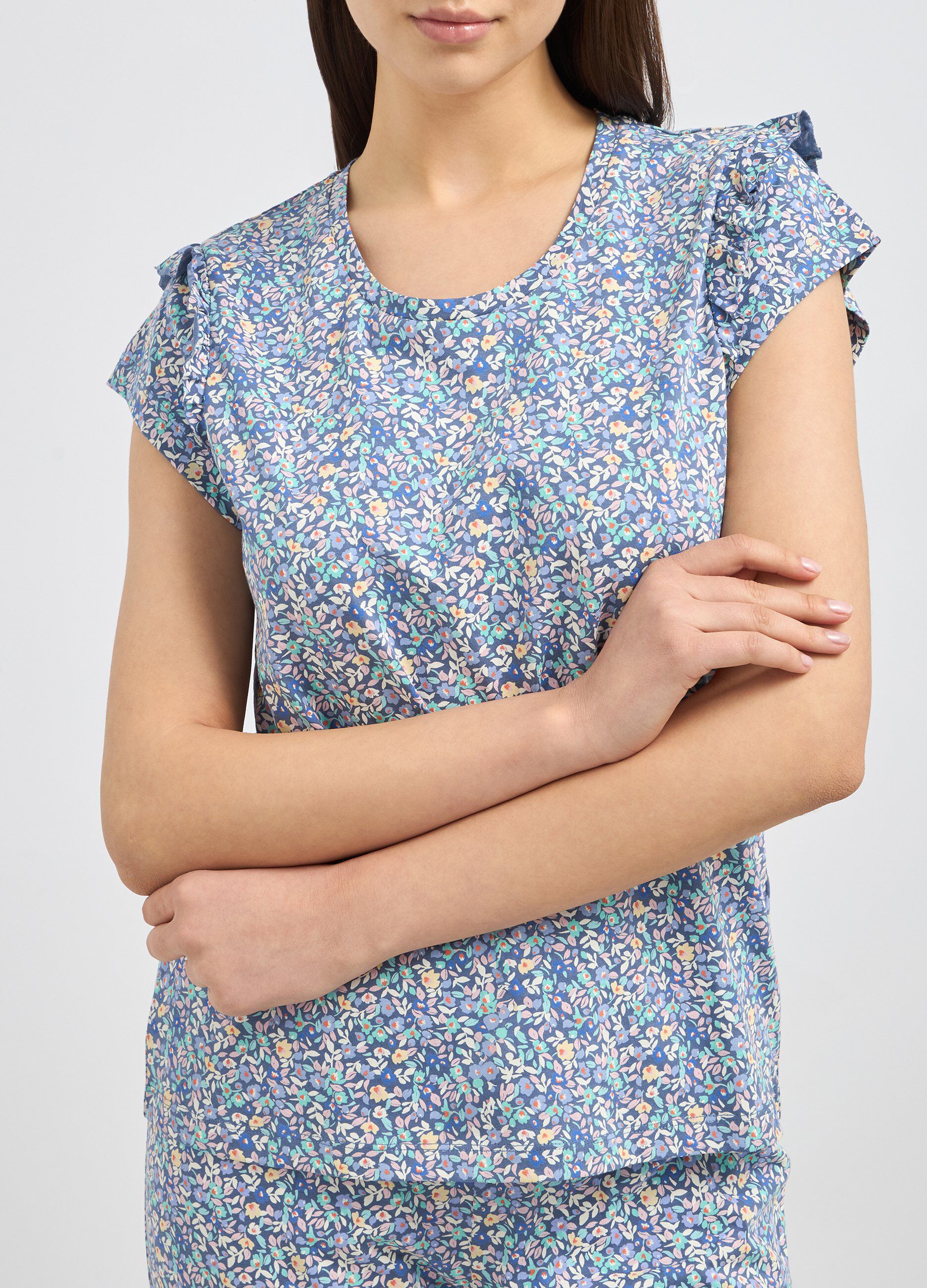 Set pigiama in puro cotone con rouches donna