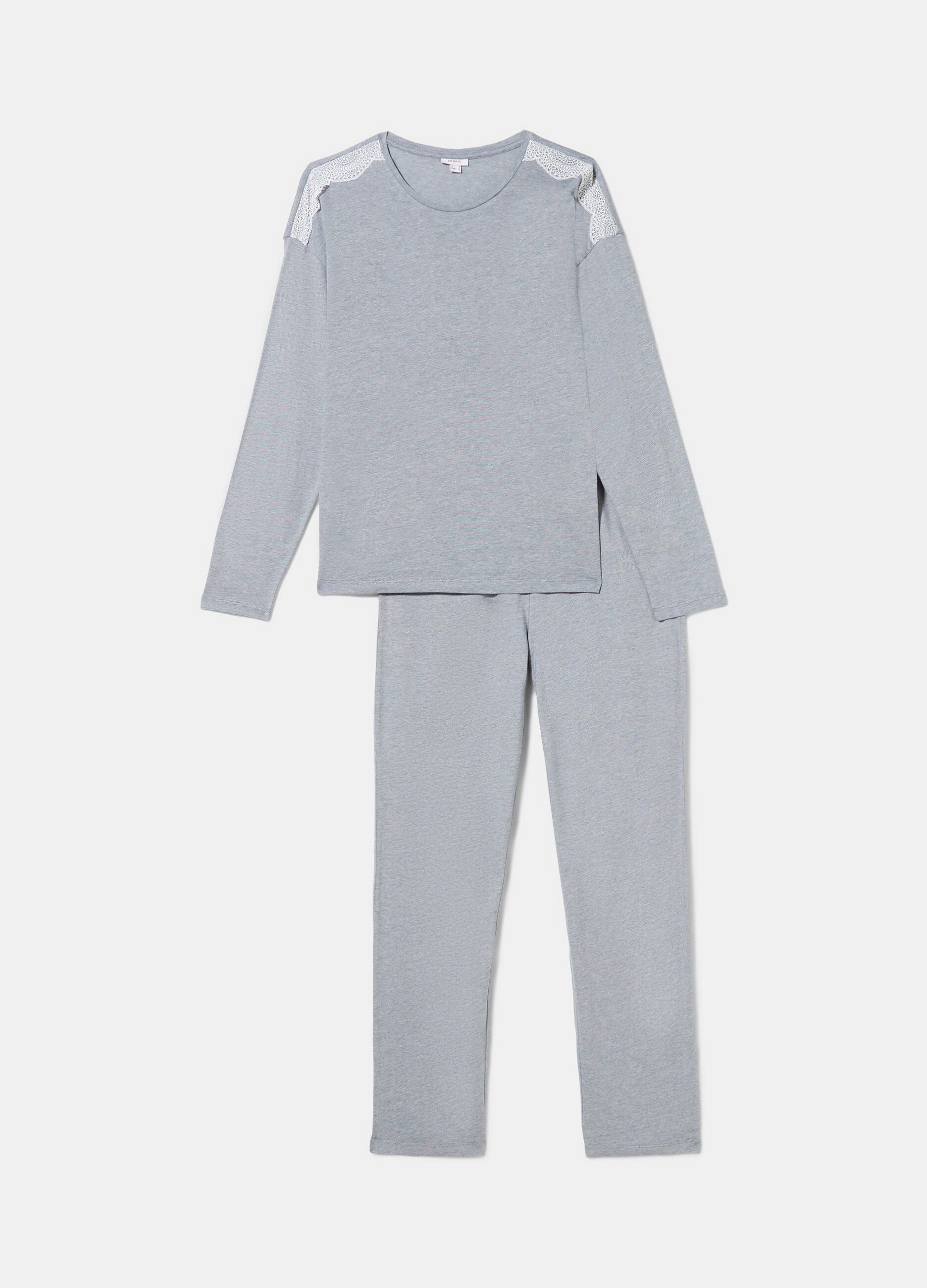 Set pigiama lungo con inserti in pizzo donna