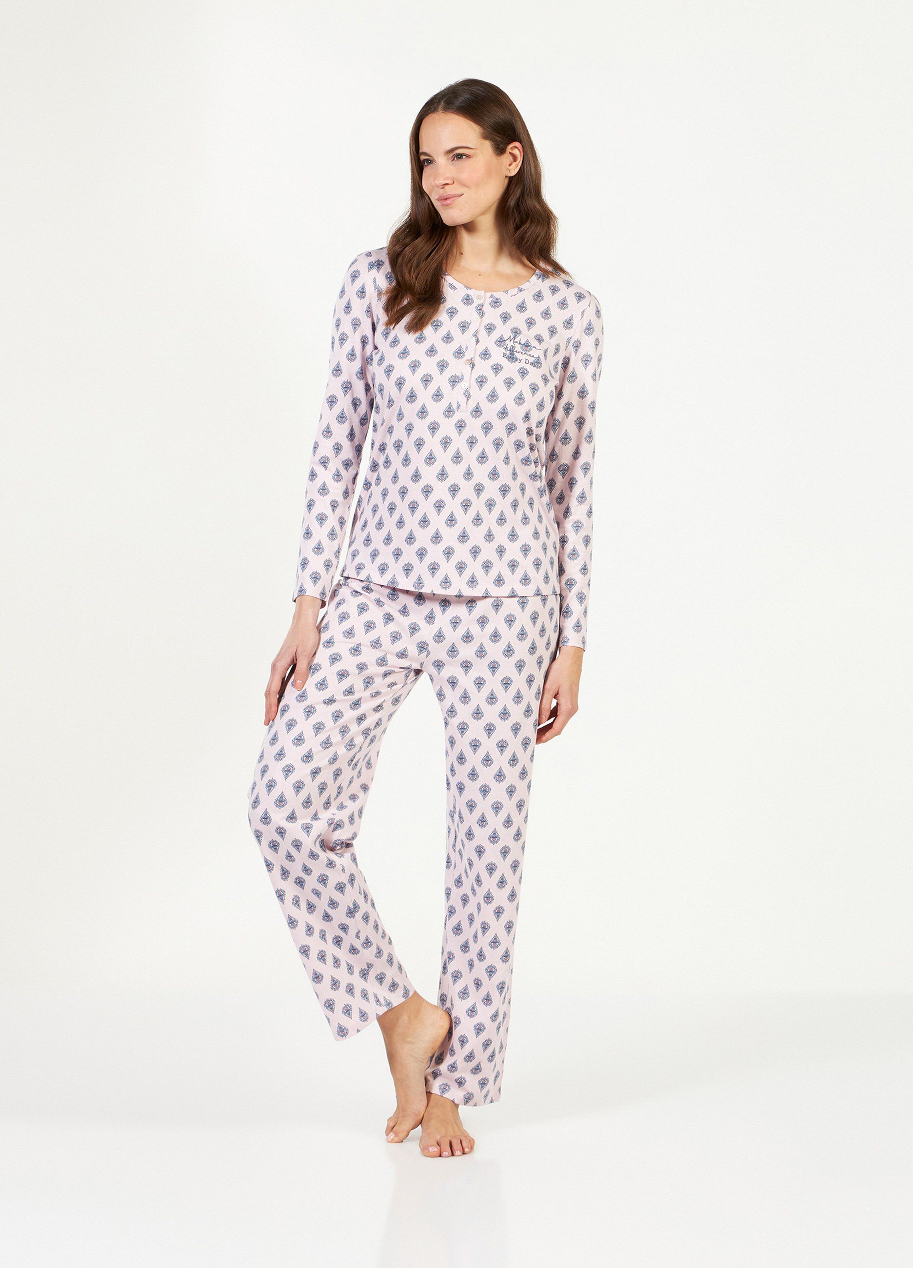 Set pigiama lungo di puro cotone in fantasia donna