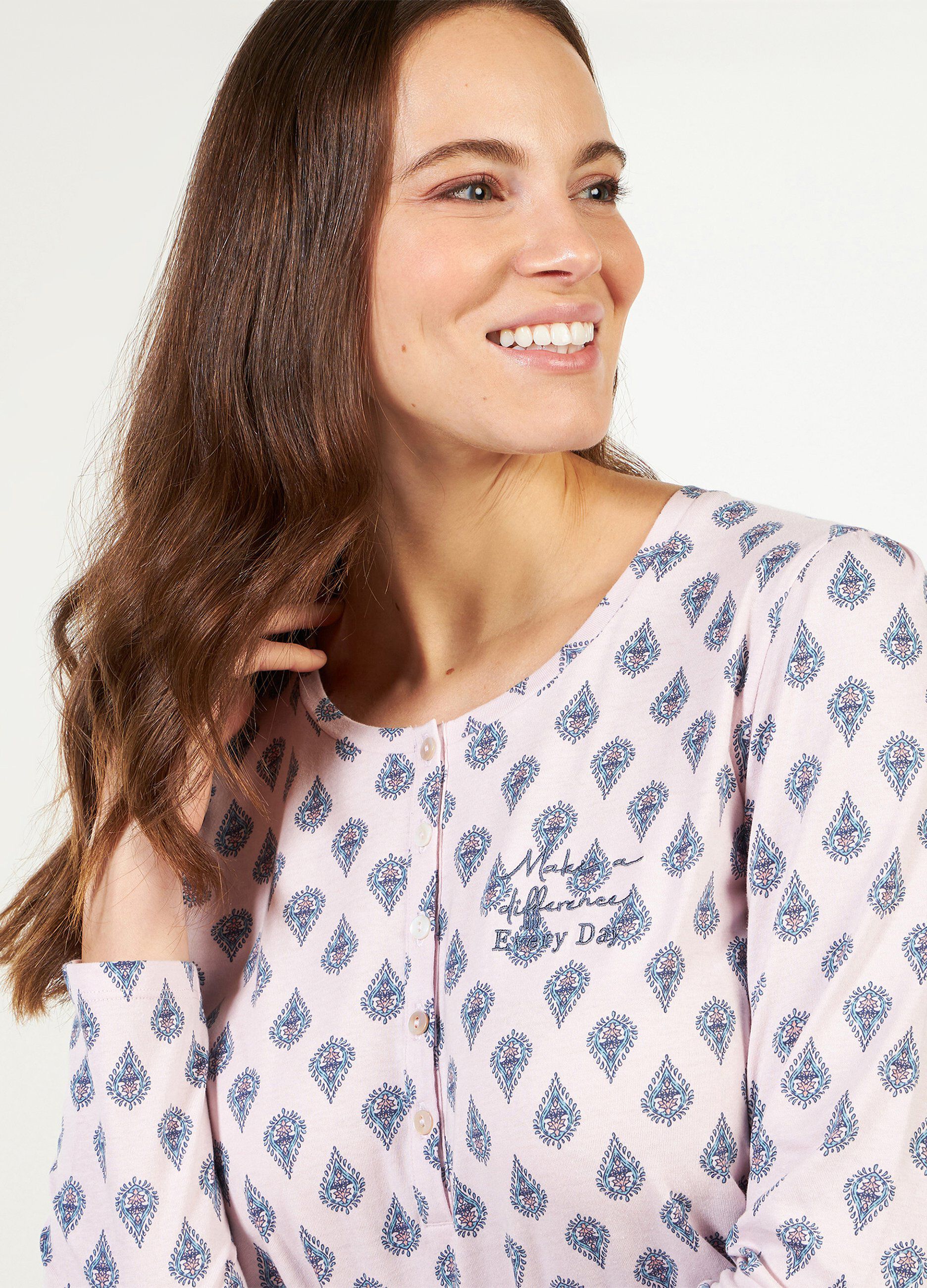 Set pigiama lungo di puro cotone in fantasia donna