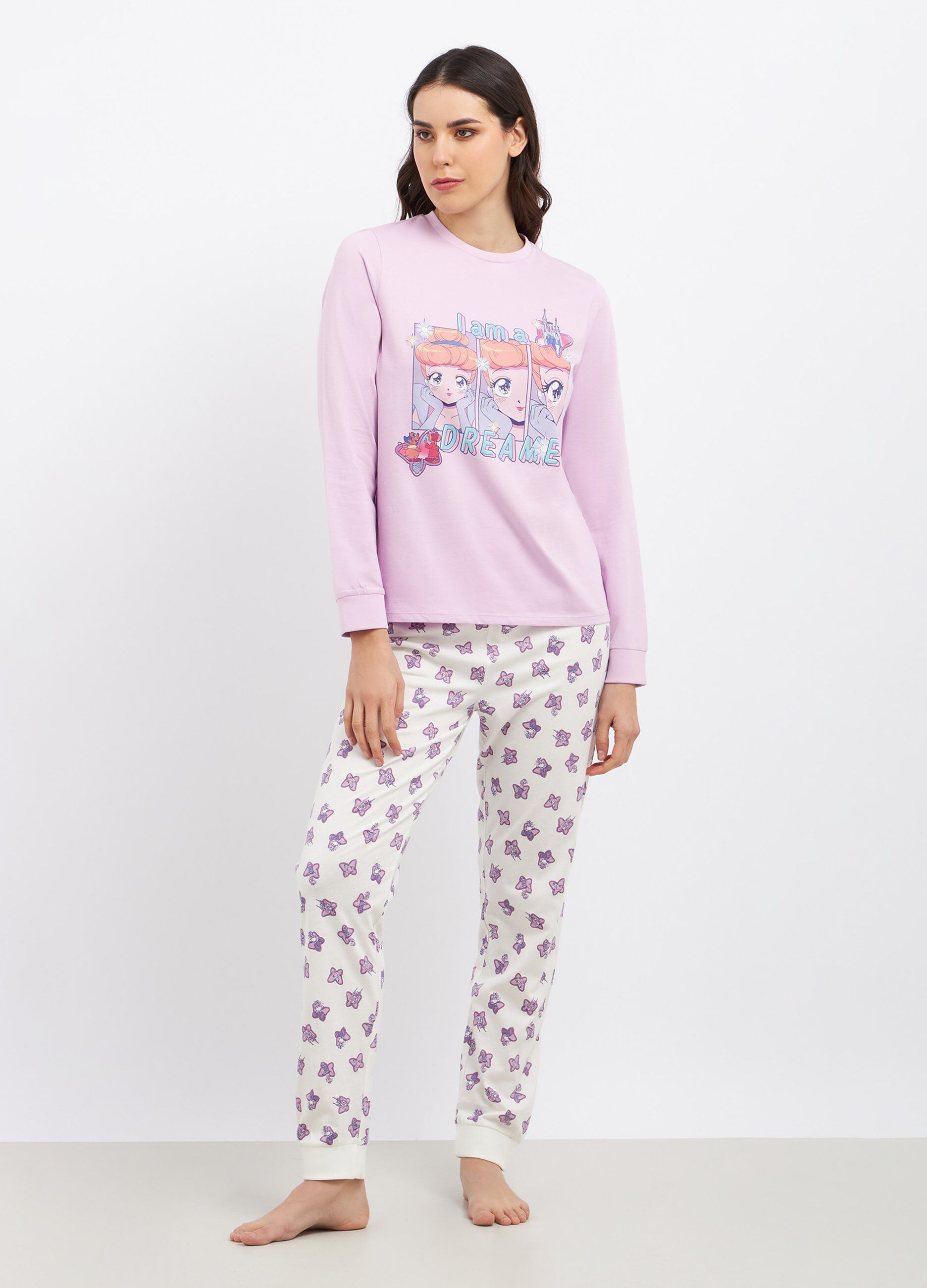 Set pigiama lungo in puro cotone con stampa donna