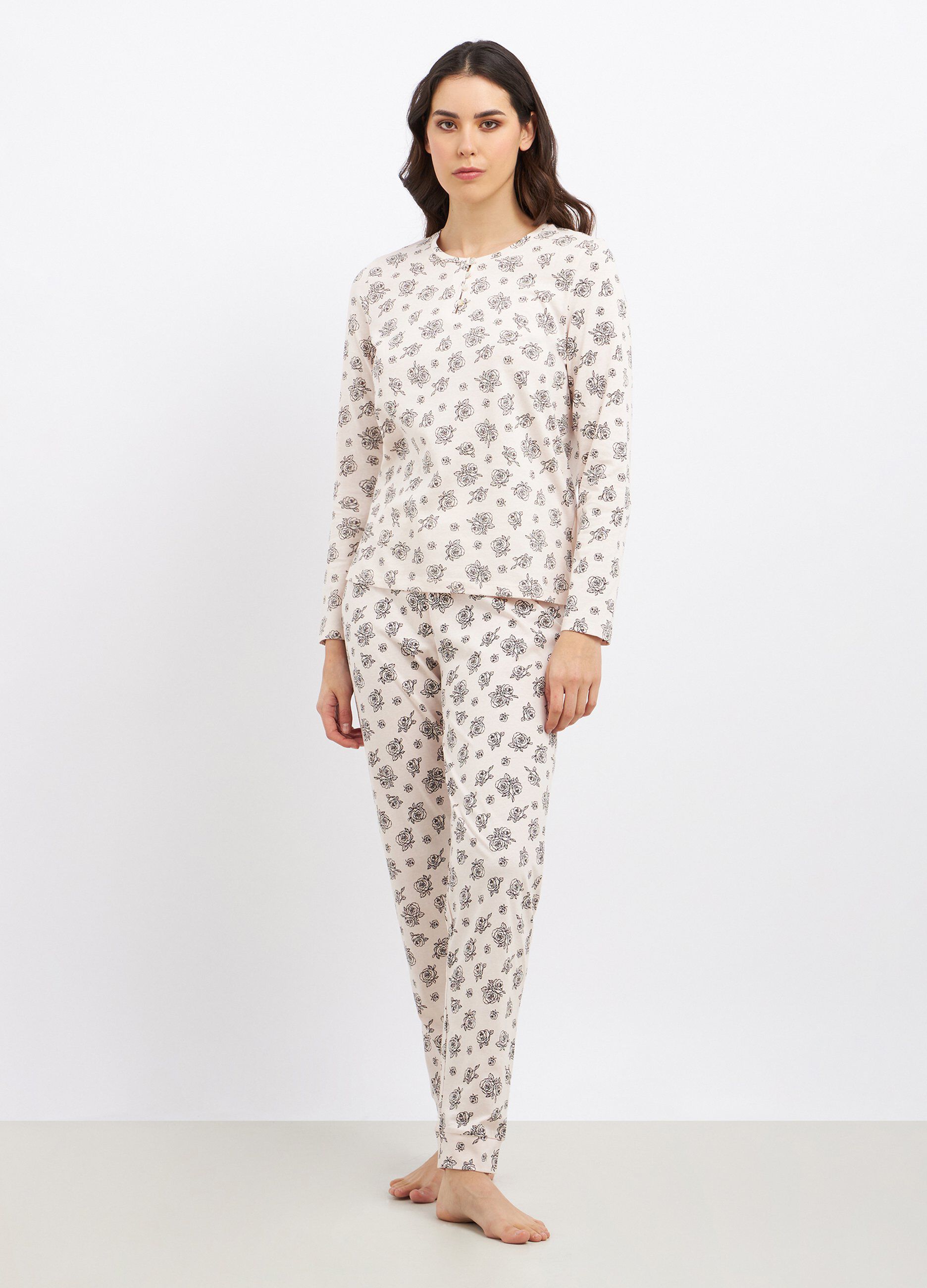 Set pigiama lungo in puro cotone stampato donna
