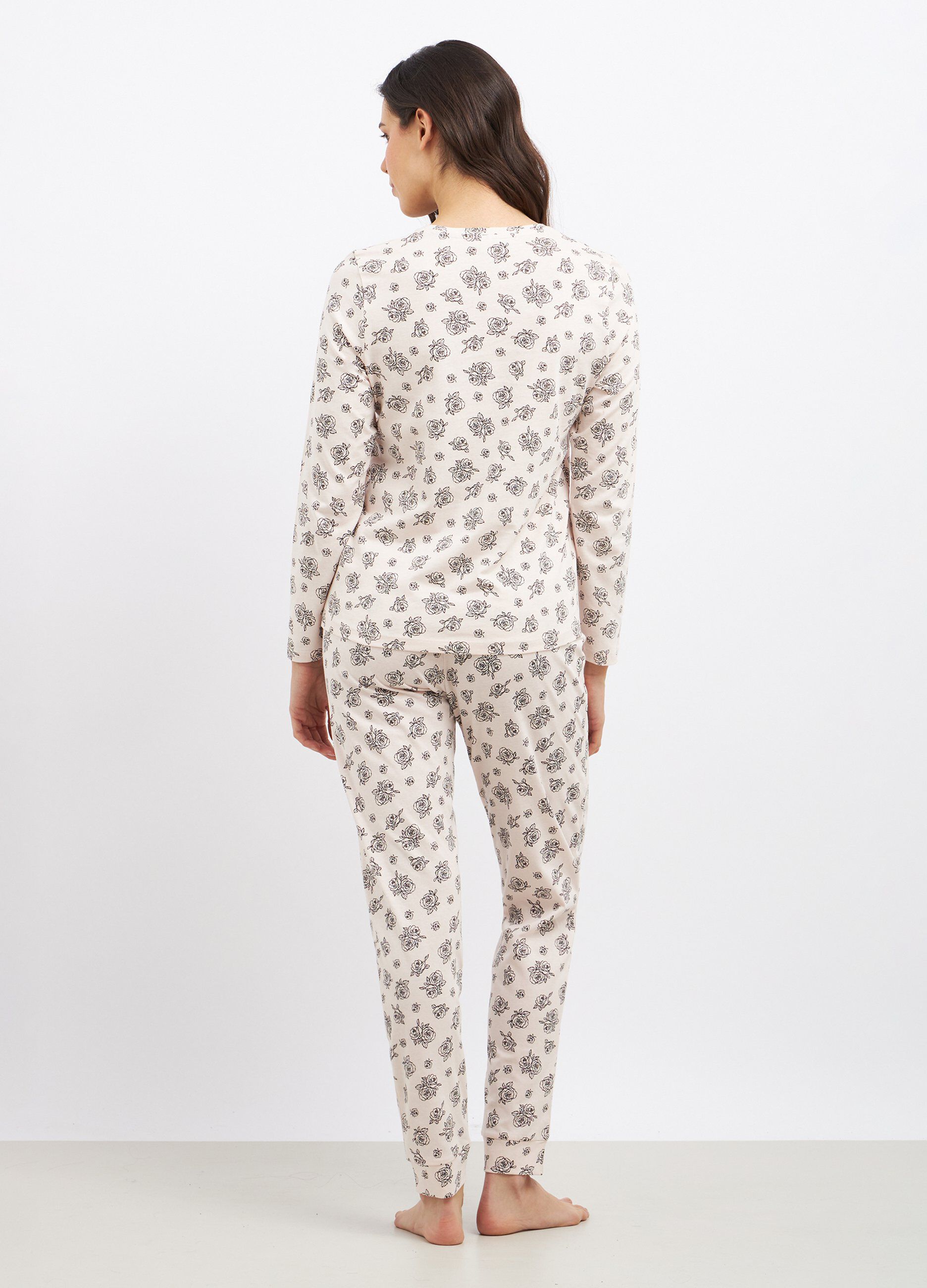 Set pigiama lungo in puro cotone stampato donna