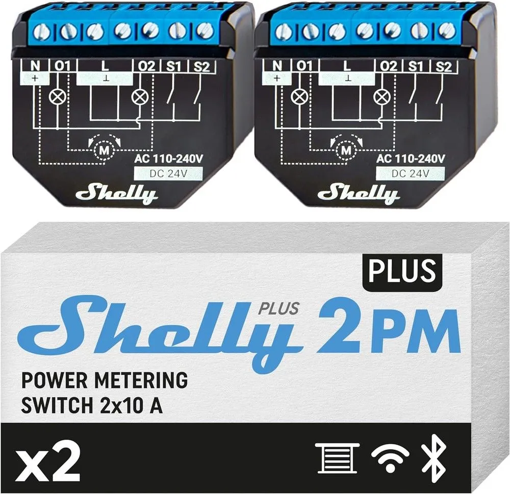 Smart Relay 2 pezzi 16A AC/DC WiFi Shelly PLUS2PM2P