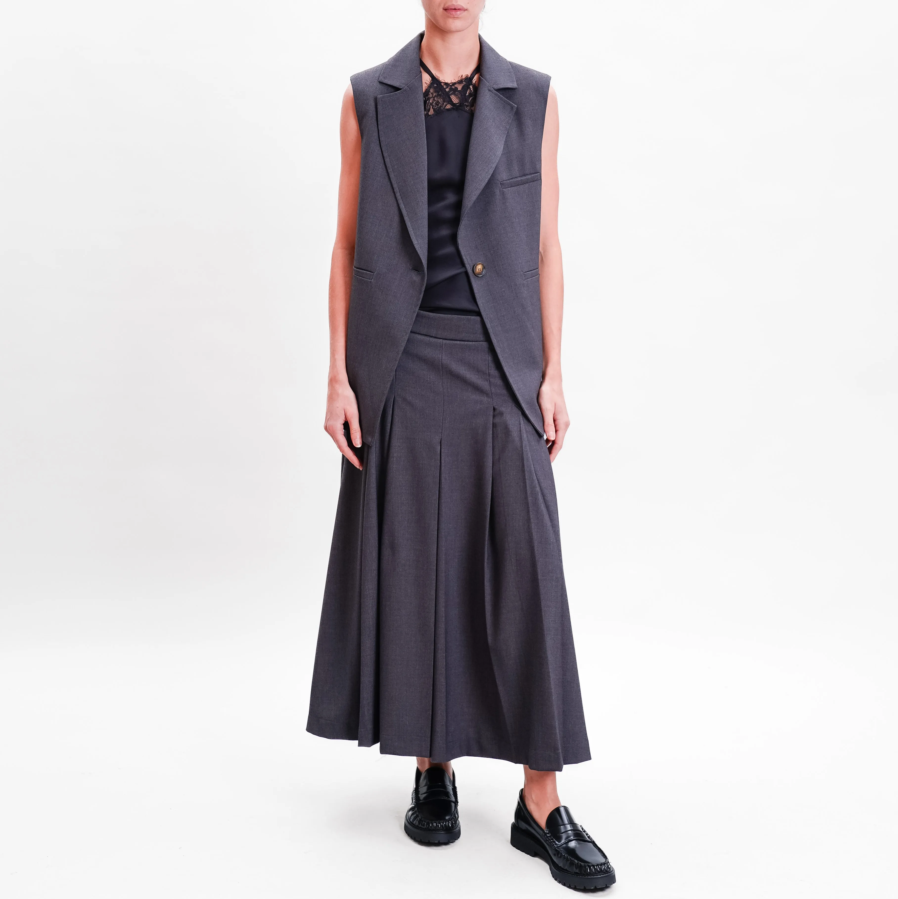 Souvenir-Gonna pantalone crop con pieghe - antracite