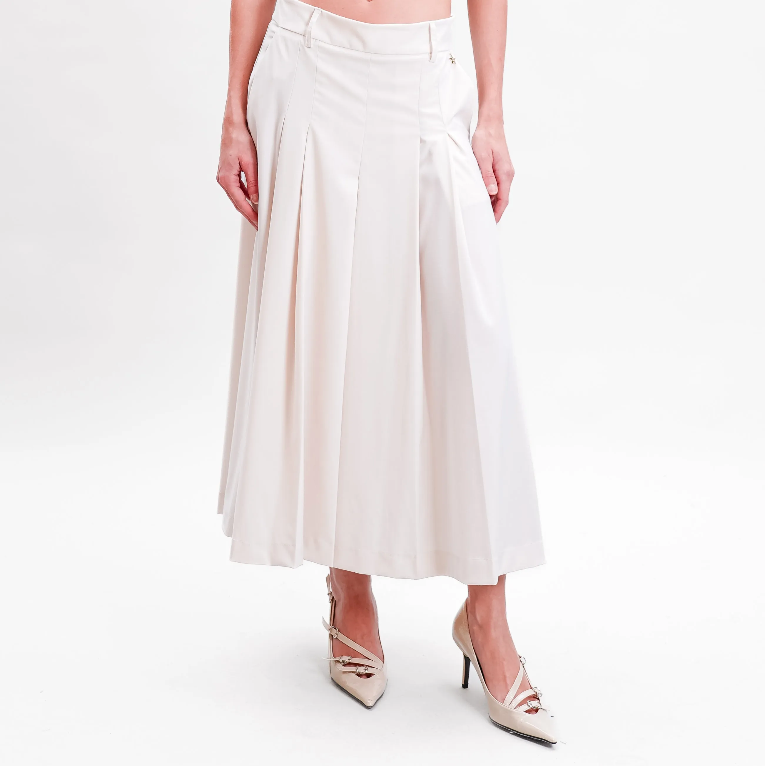 Souvenir-Gonna pantalone crop con pieghe - panna